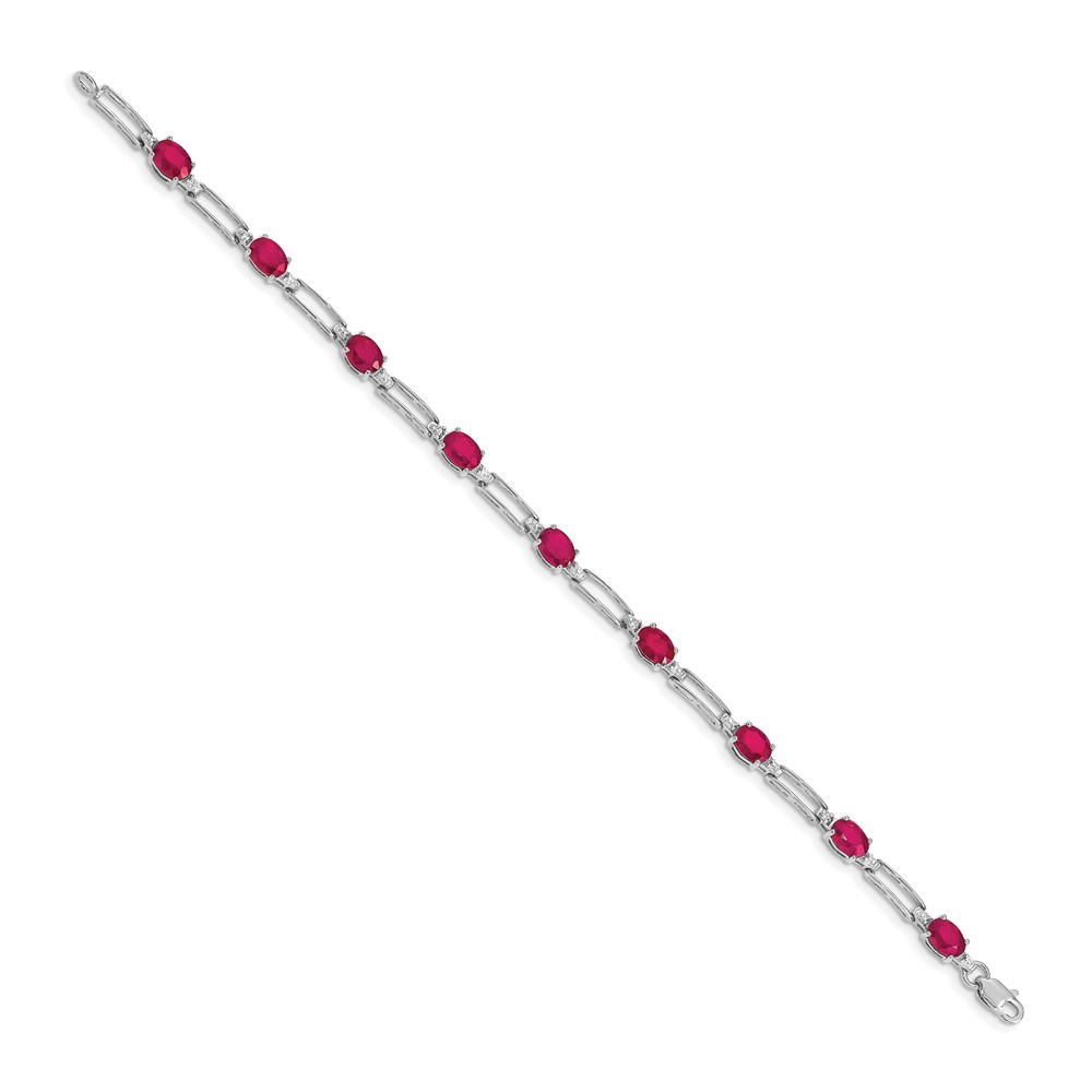14k White Gold Complete Diamond and Oval Ruby Paperclip Link 7.25 inch Bracelet (BM4489-RU-005-WA)