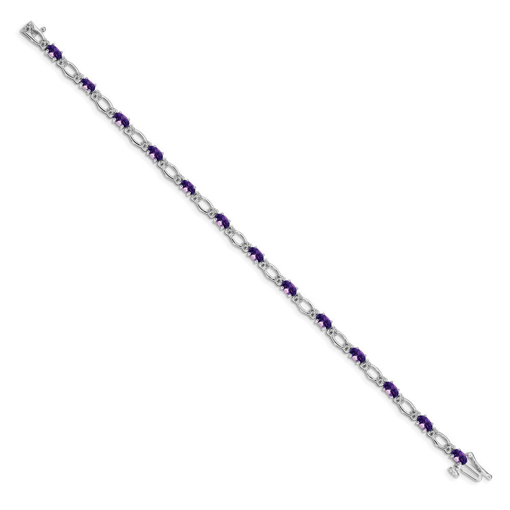 14k White Gold Complete Diamond and Oval Amethyst Heart Accent 7 inch Bracelet (BM4491-AM-010-WA)