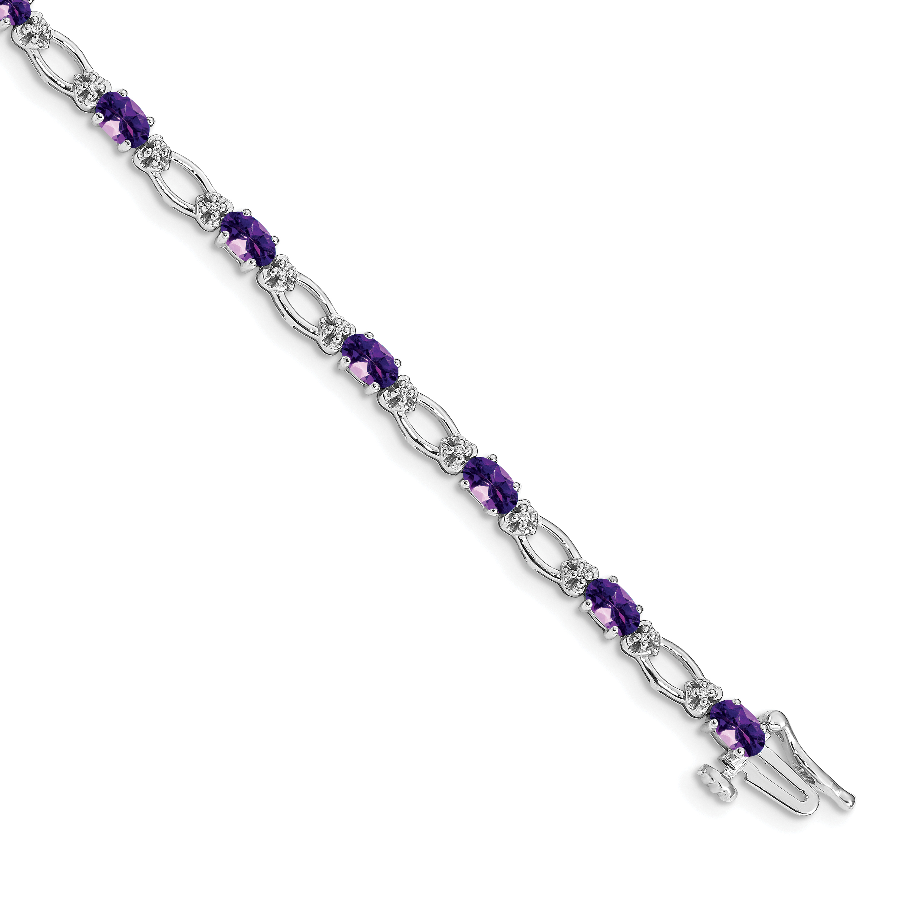14k White Gold Complete Diamond and Oval Amethyst Heart Accent 7 inch Bracelet (BM4491-AM-010-WA)