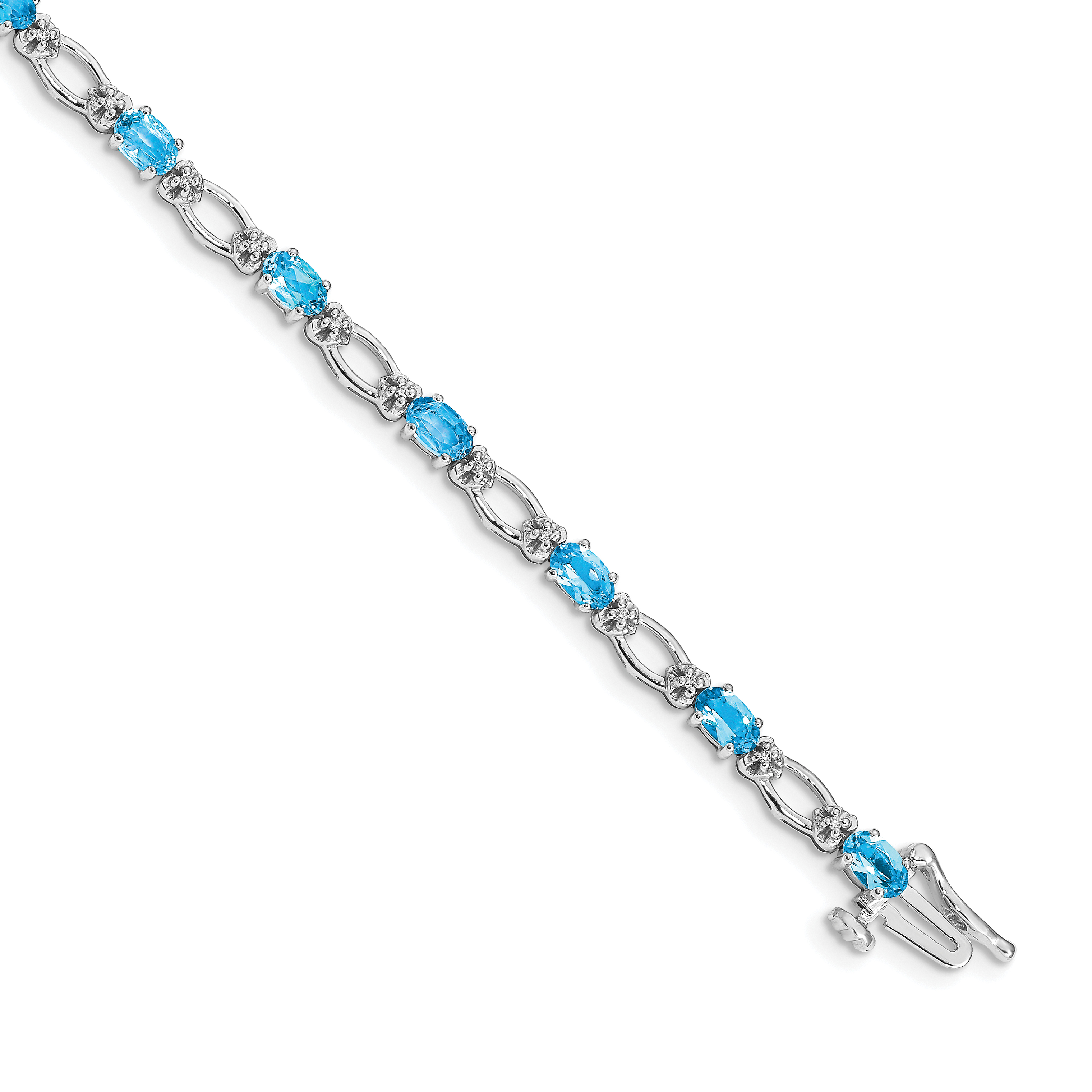 14k White Gold Complete Diamond and Oval Swiss Blue Topaz Heart Accent 7 inch Bracelet (BM4491-BT-010-WA)