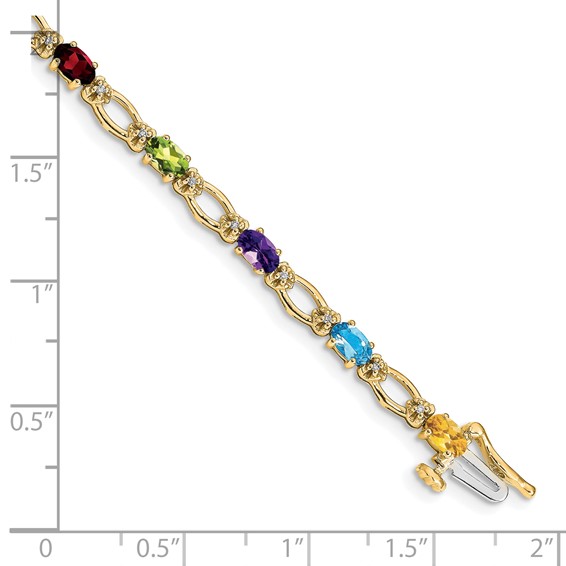 Gold Diamond & Rainbow Gemstone Bracelets