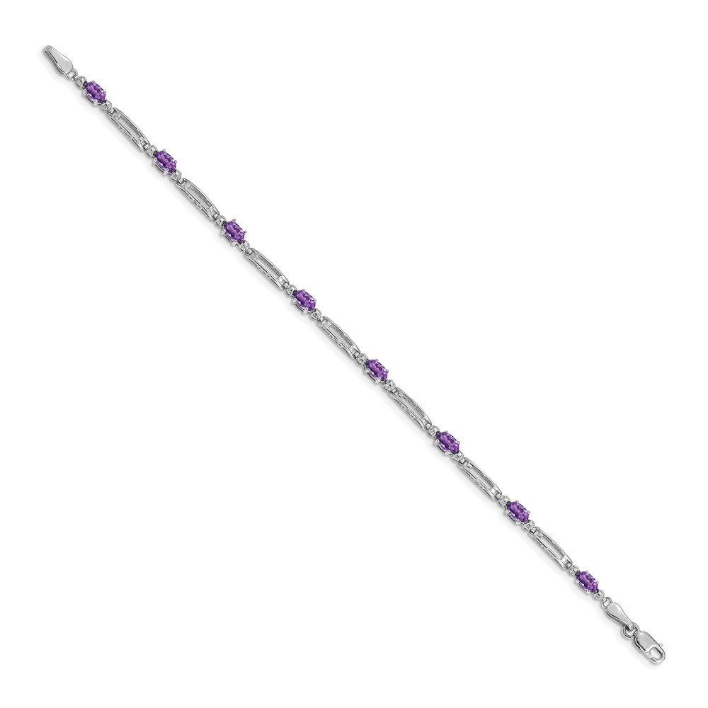 14k White Gold Complete Diamond and Oval Amethyst Fancy Link 7 inch Bracelet (BM4492-AM-001-WA)
