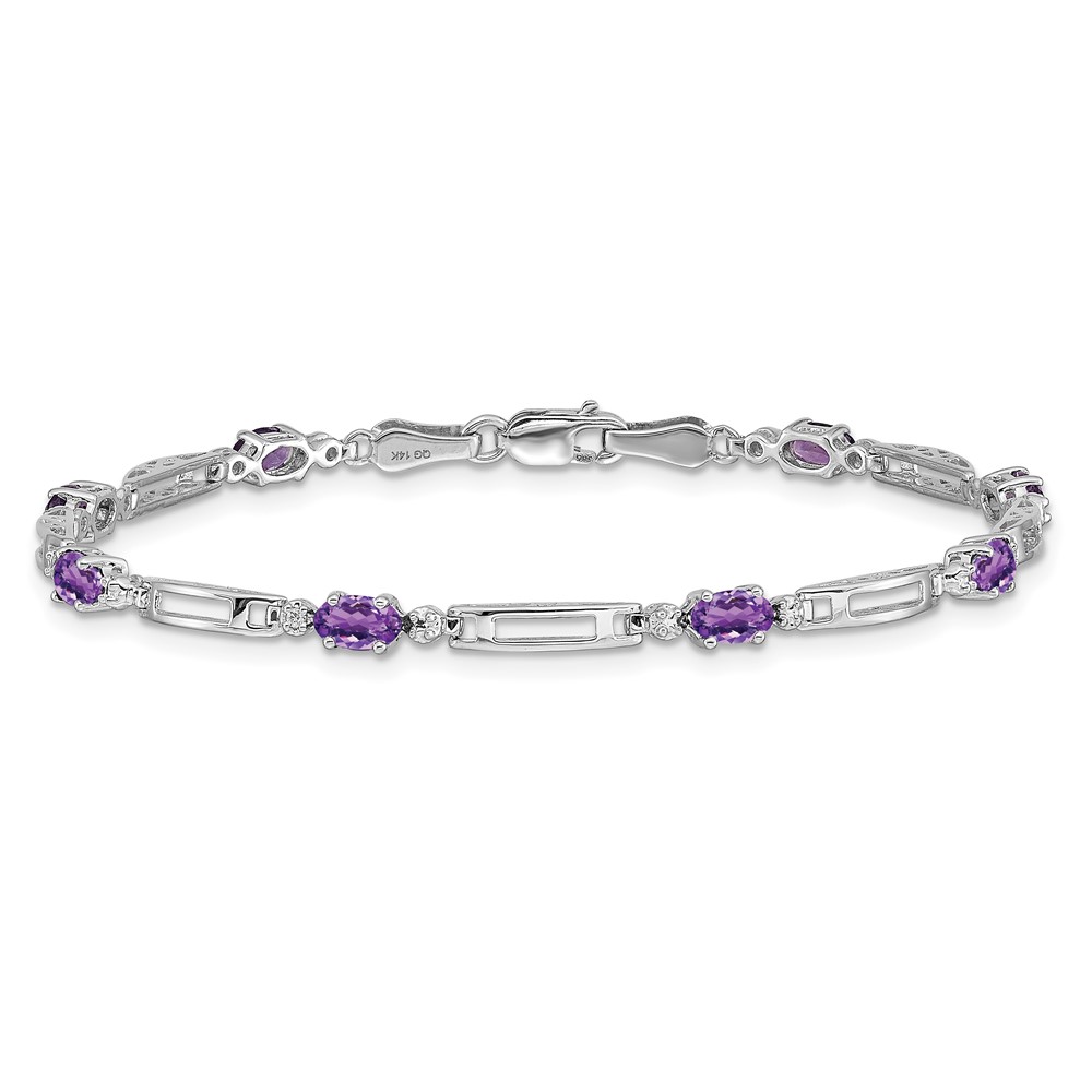 14k White Gold Complete Diamond and Oval Amethyst Fancy Link 7 inch Bracelet (BM4492-AM-001-WA)