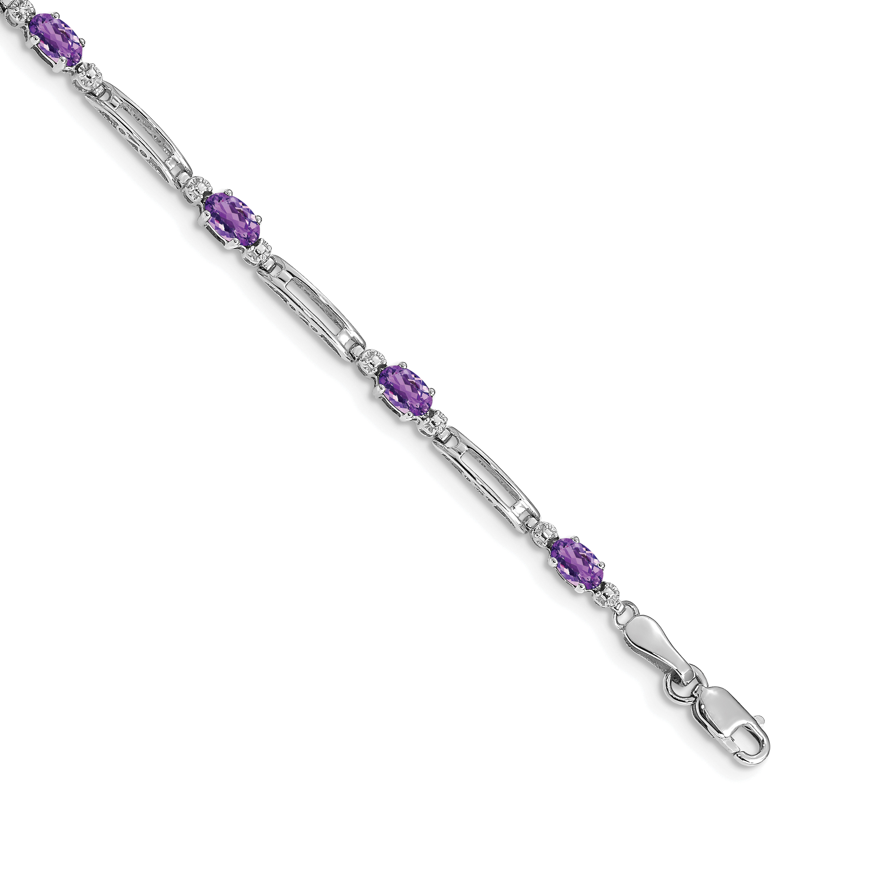 14k White Gold Complete Diamond and Oval Amethyst Fancy Link 7 inch Bracelet (BM4492-AM-001-WA)