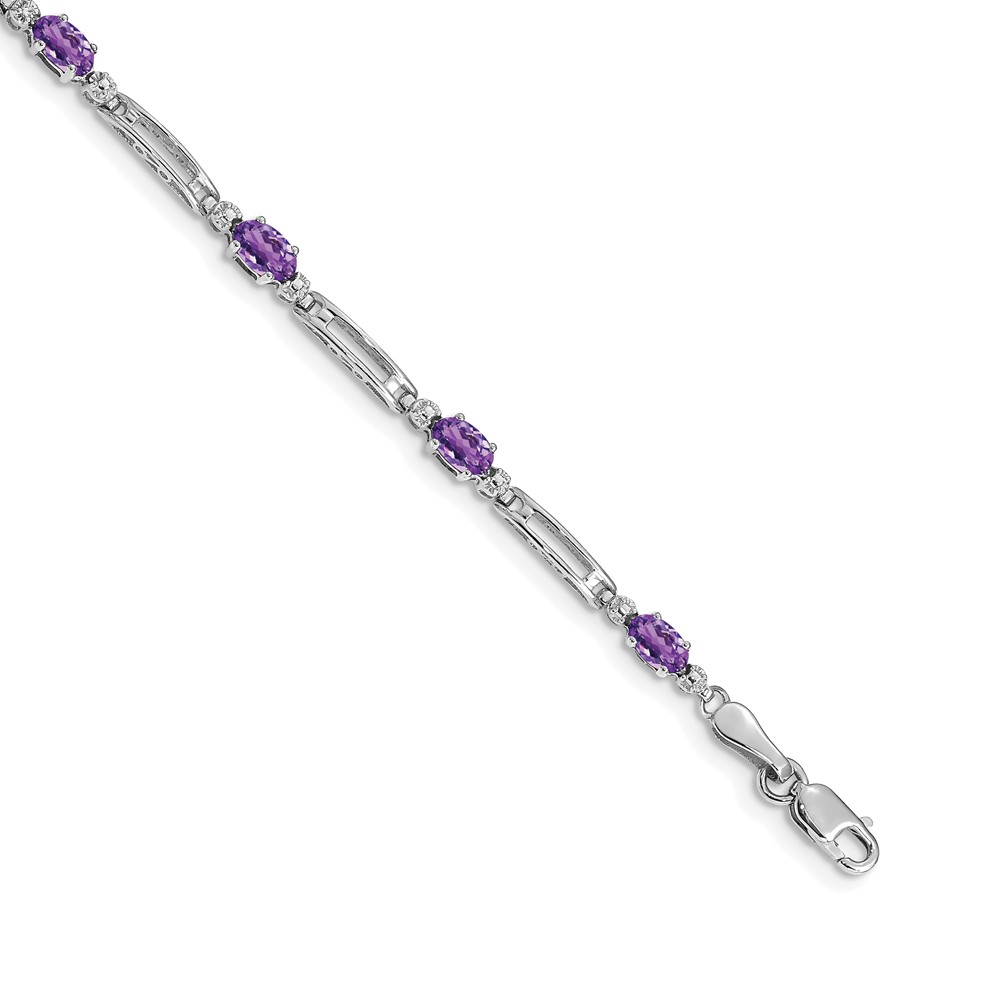 14k White Gold Complete Diamond and Oval Amethyst Fancy Link 7 inch Bracelet (BM4492-AM-001-WA)
