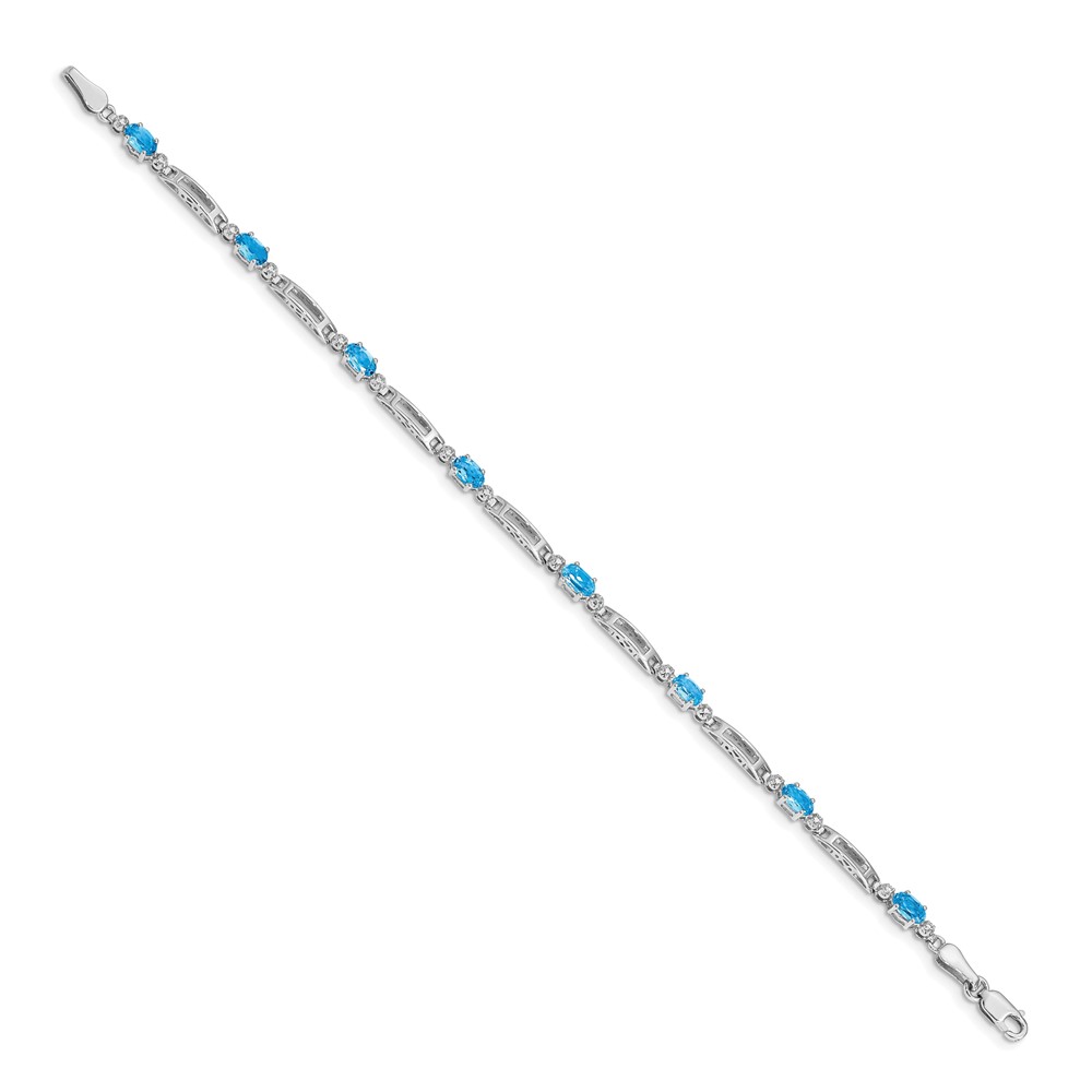 14k White Gold Complete Diamond and Oval Swiss Blue Topaz Fancy Link 7 inch Bracelet (BM4492-BT-001-WA)