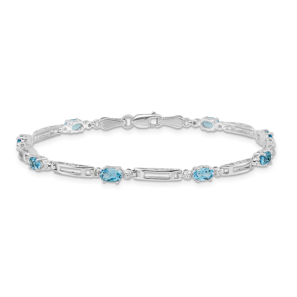 14k White Gold Complete Diamond and Oval Swiss Blue Topaz Fancy Link 7 inch Bracelet (BM4492-BT-001-WA)