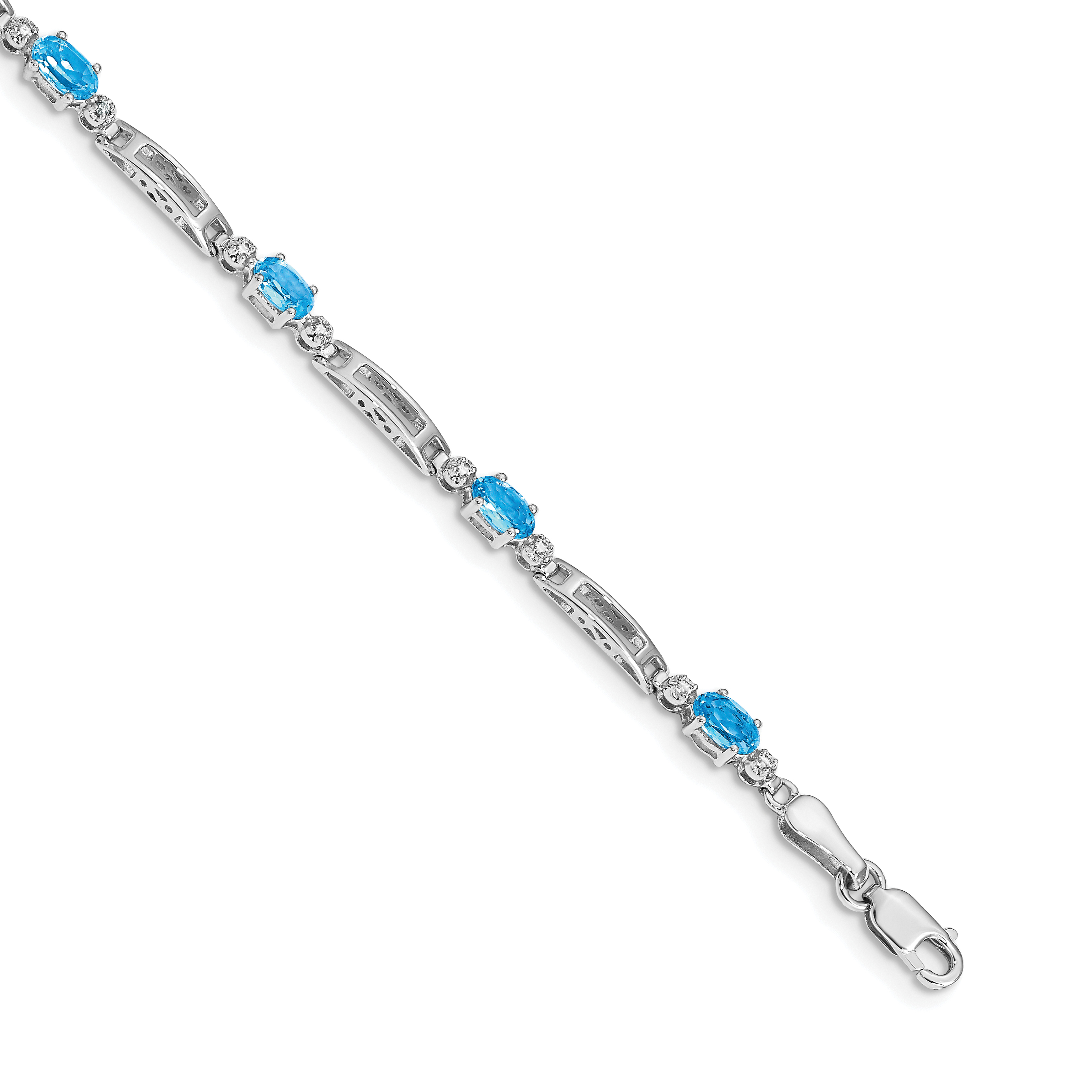 14k White Gold Complete Diamond and Oval Swiss Blue Topaz Fancy Link 7 inch Bracelet (BM4492-BT-001-WA)