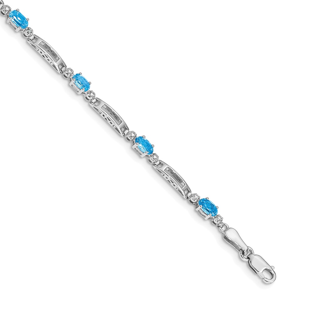 14k White Gold Complete Diamond and Oval Swiss Blue Topaz Fancy Link 7 inch Bracelet (BM4492-BT-001-WA)