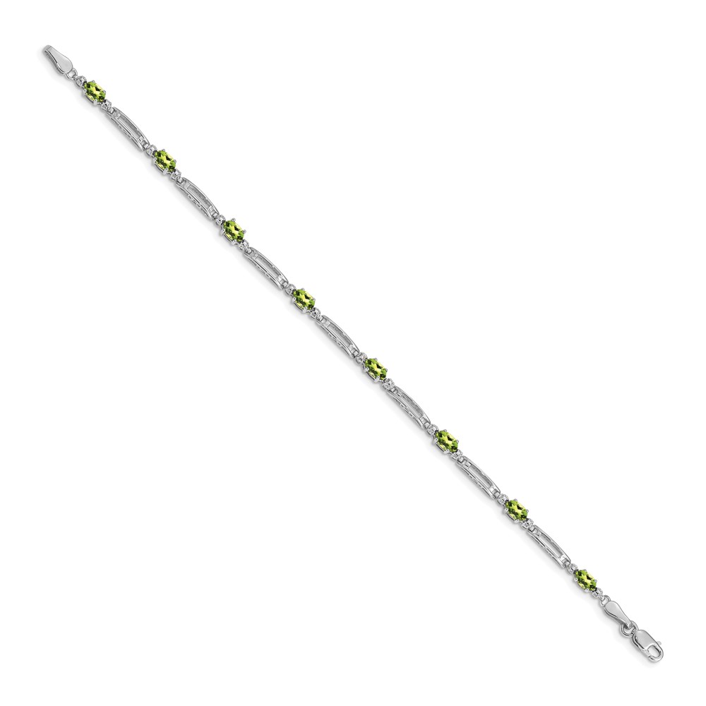 14k White Gold Complete Diamond and Oval Peridot Fancy Link 7 inch Bracelet (BM4492-PE-001-WA)