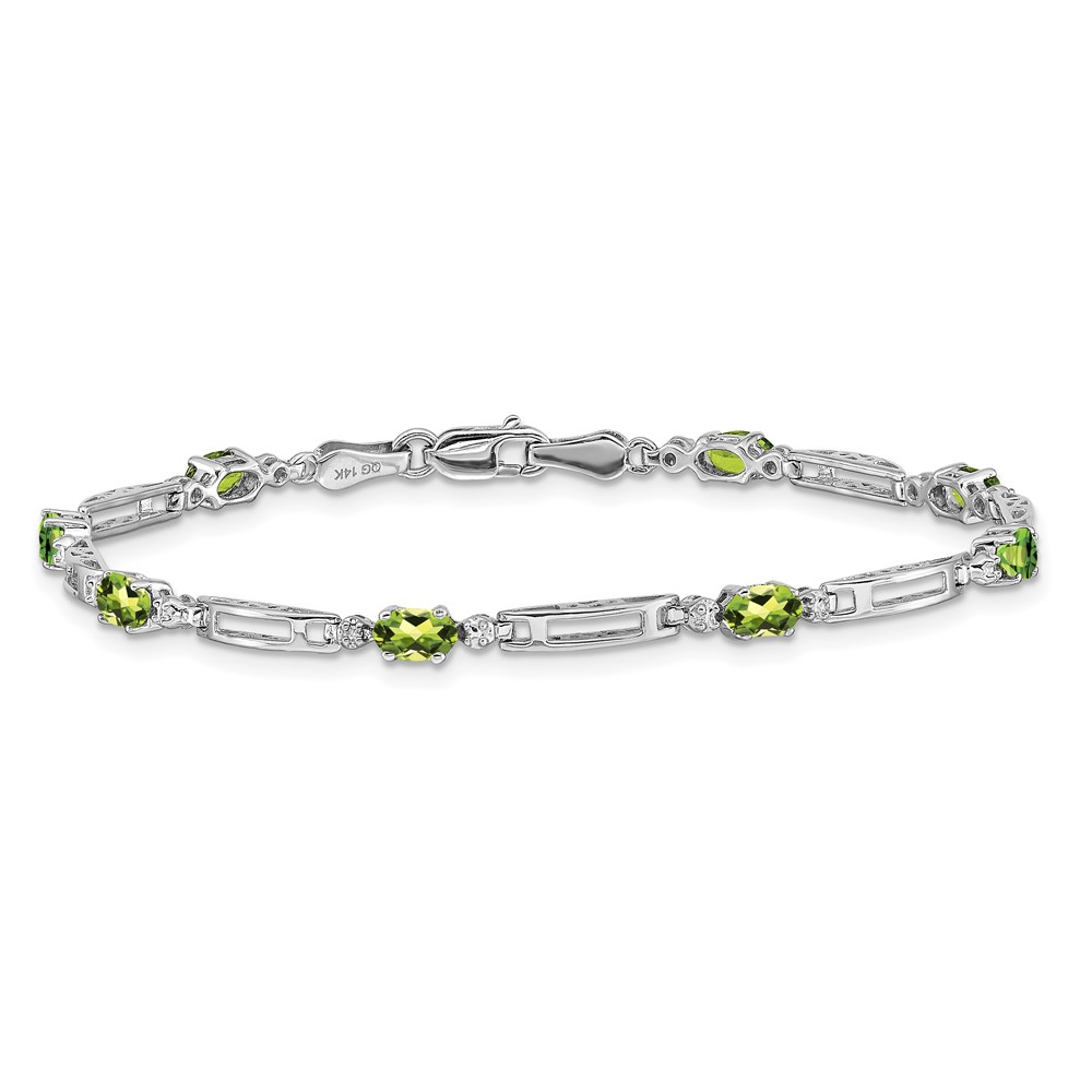 14k White Gold Complete Diamond and Oval Peridot Fancy Link 7 inch Bracelet (BM4492-PE-001-WA)