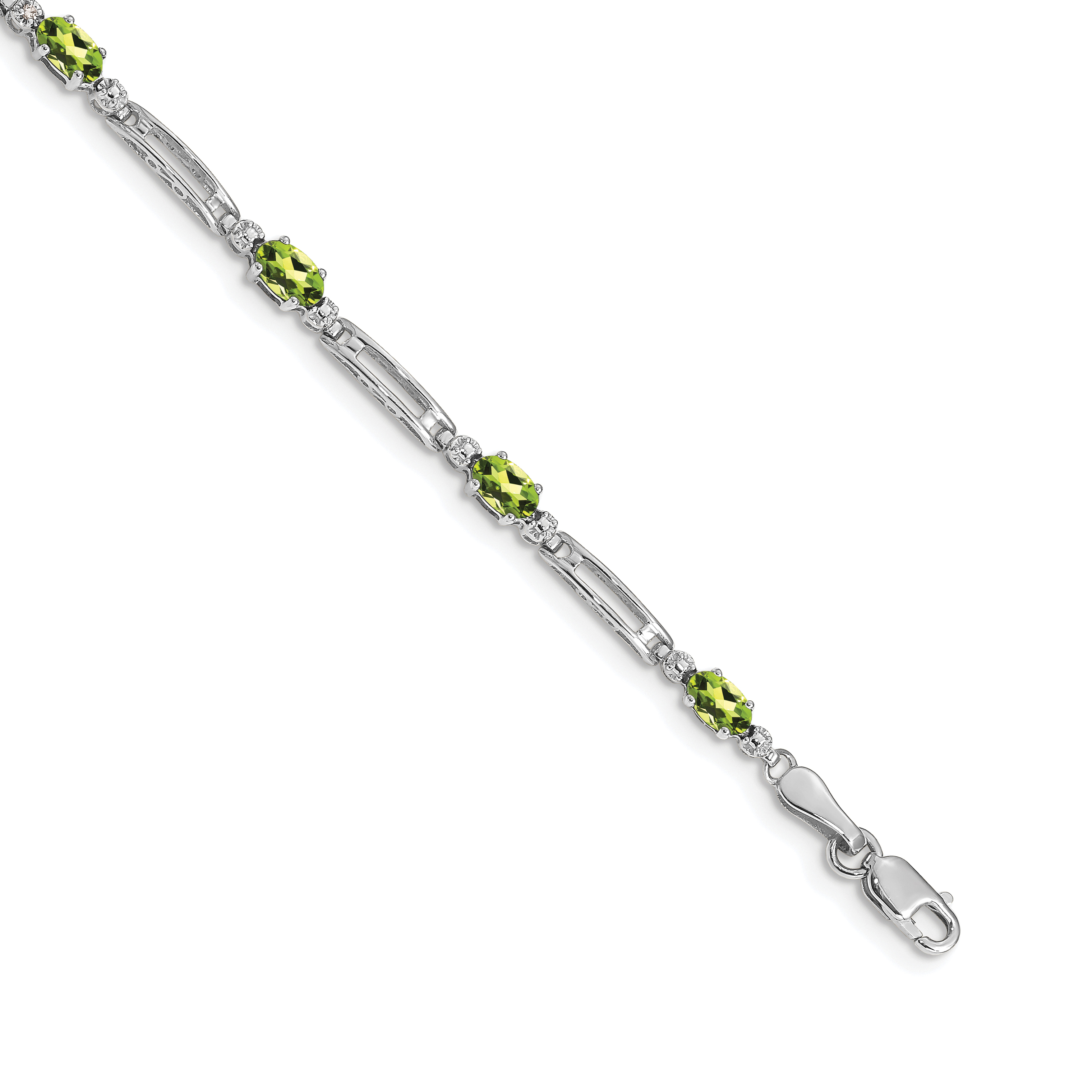 14k White Gold Complete Diamond and Oval Peridot Fancy Link 7 inch Bracelet (BM4492-PE-001-WA)