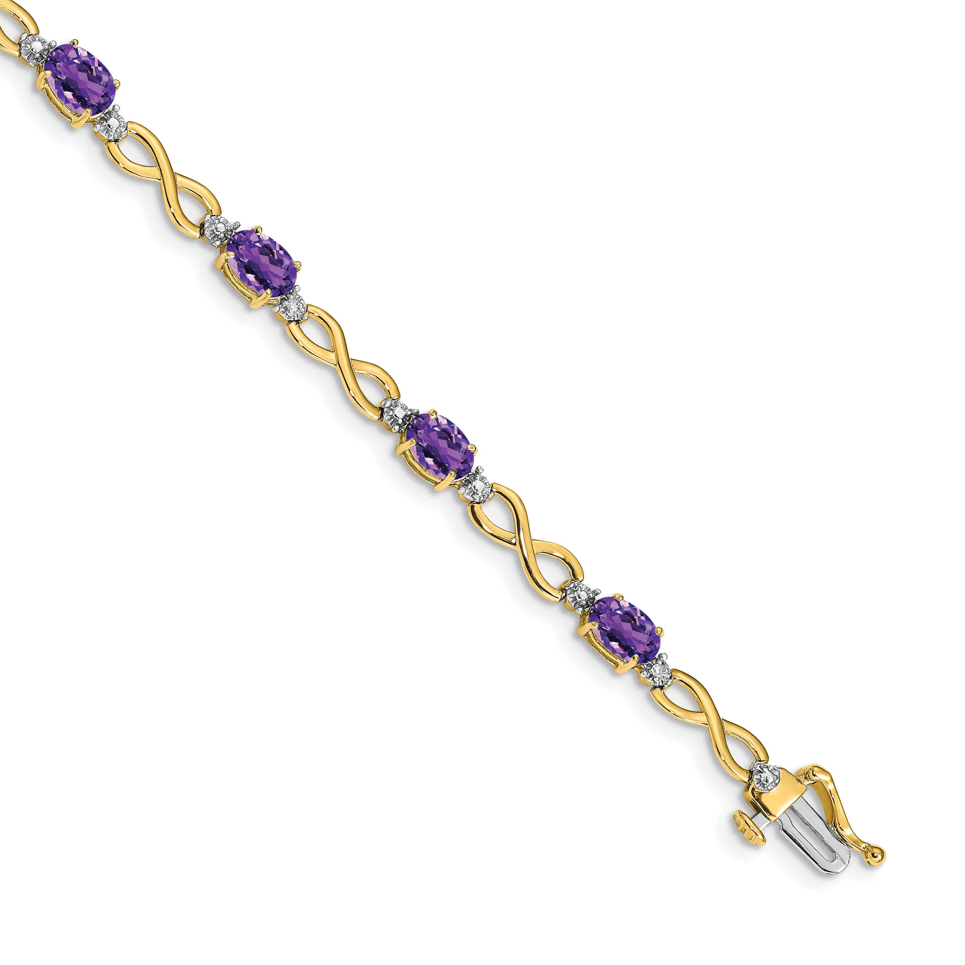 14k Complete Oval Amethyst and Diamond Infinity Link 7 inch Bracelet (BM4494-AM-003-YA)