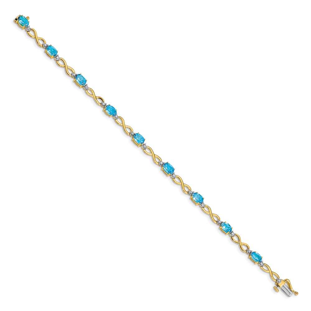 14k Complete Oval Swiss Blue Topaz and Diamond Infinity Link 7 inch Bracelet (BM4494-BT-003-YA)