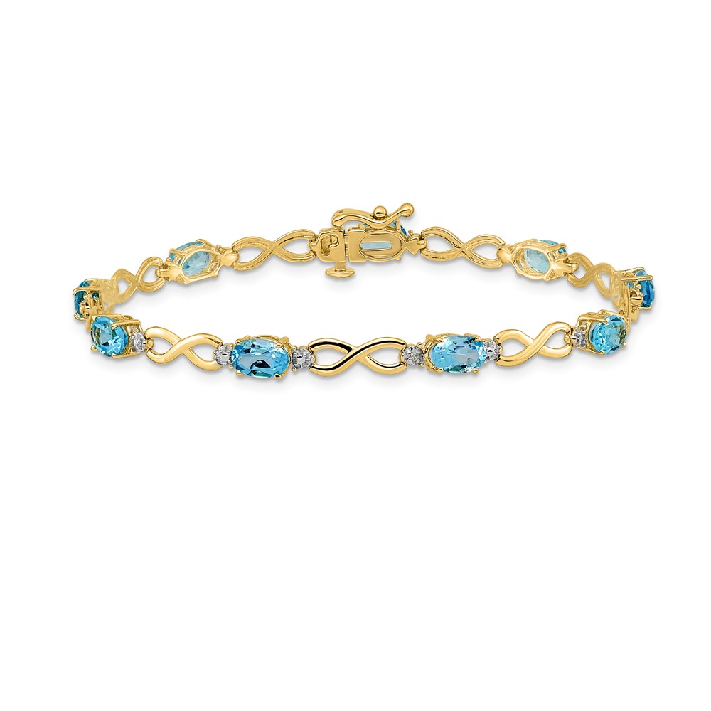 14k Complete Oval Swiss Blue Topaz and Diamond Infinity Link 7 inch Bracelet (BM4494-BT-003-YA)