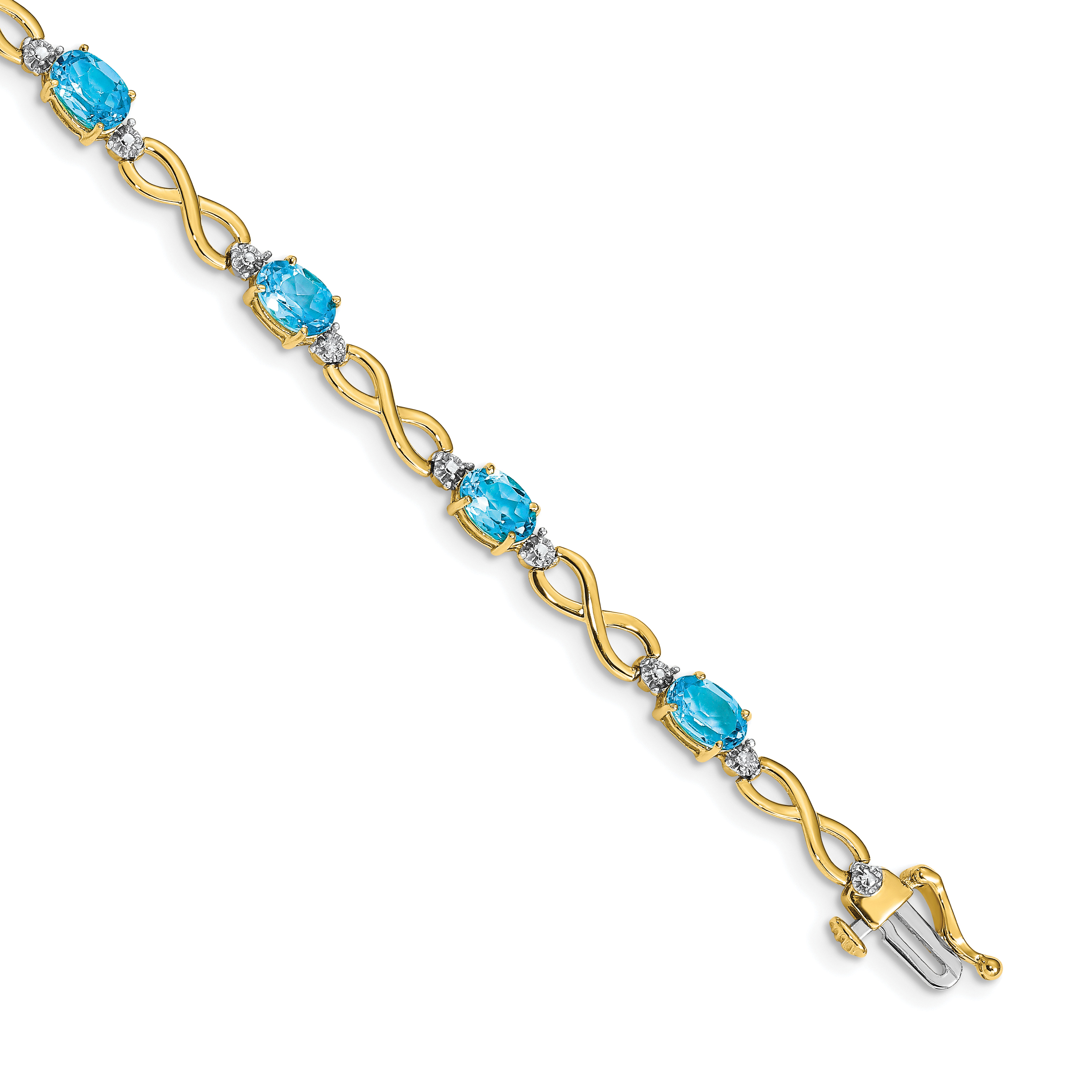 14k Complete Oval Swiss Blue Topaz and Diamond Infinity Link 7 inch Bracelet (BM4494-BT-003-YA)