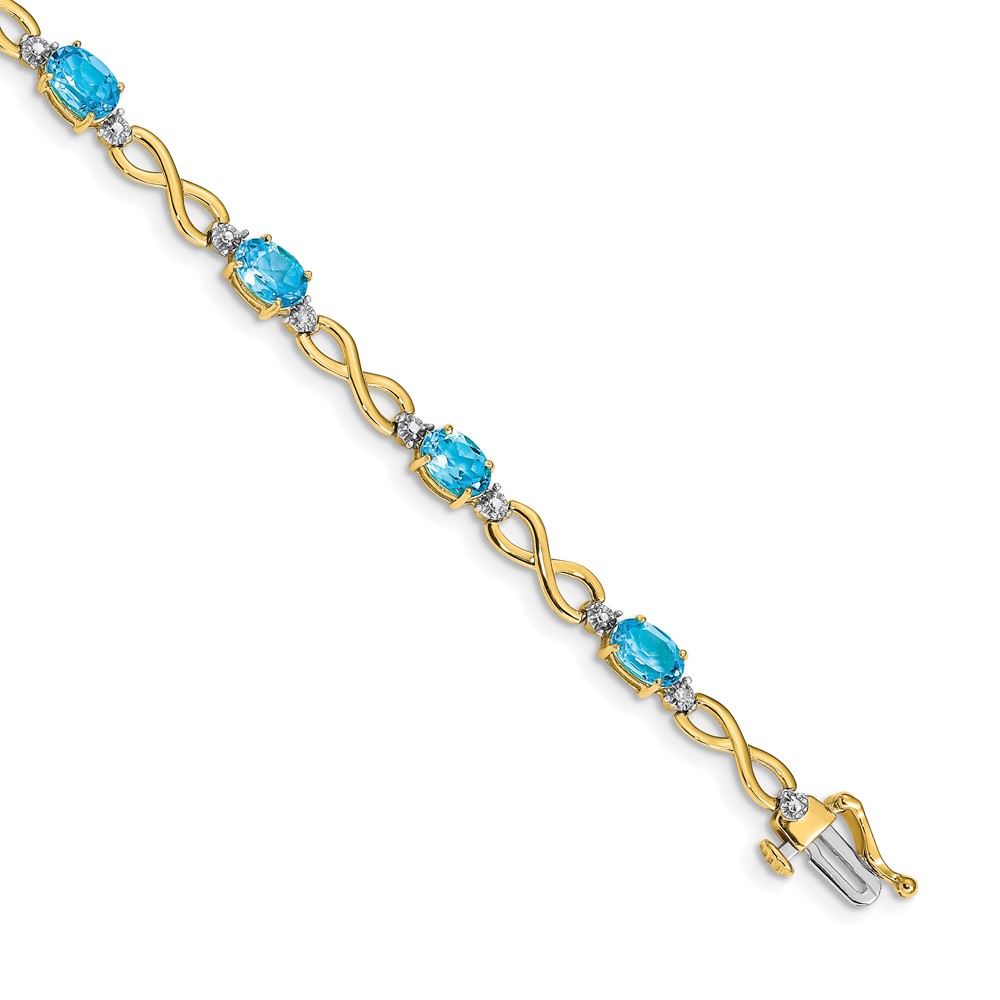 14k Complete Oval Swiss Blue Topaz and Diamond Infinity Link 7 inch Bracelet (BM4494-BT-003-YA)