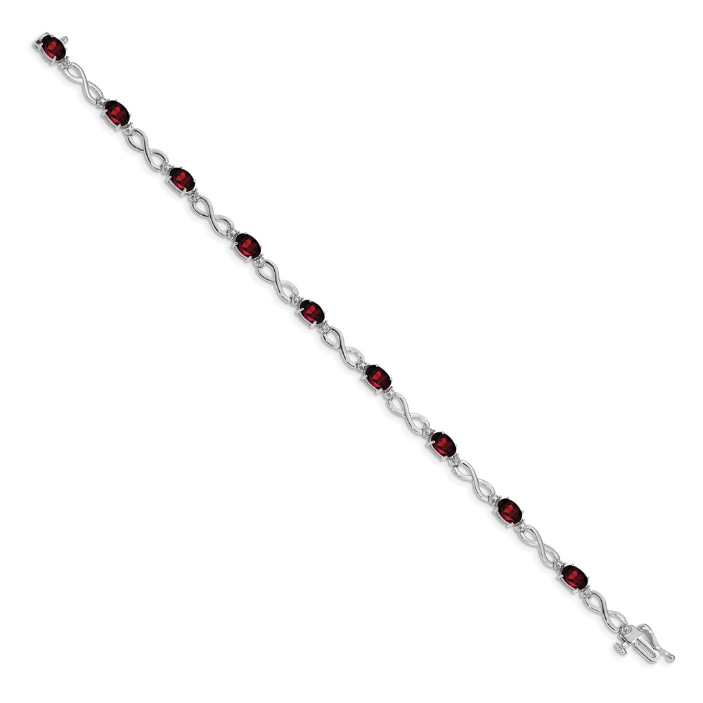 14k White Gold Complete Oval Garnet and Diamond Infinity Link 7 inch Bracelet (BM4494-GA-003-WA)