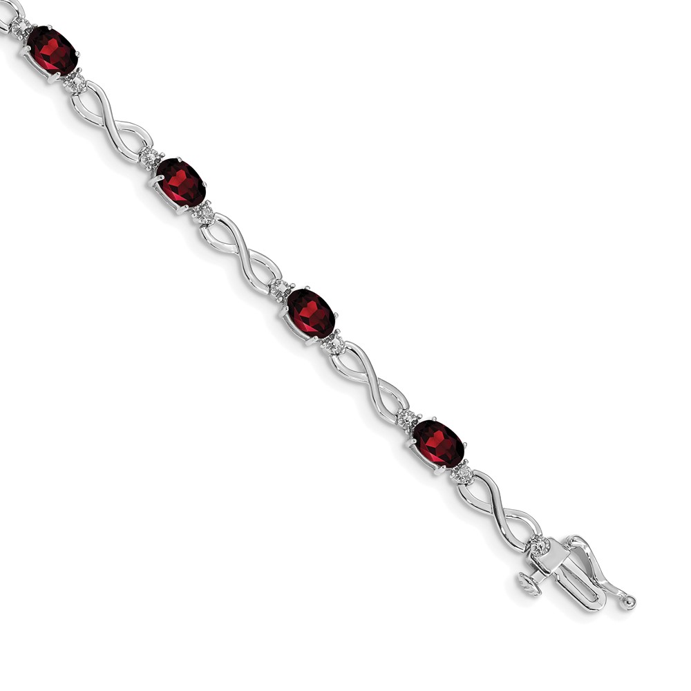 14k White Gold Complete Oval Garnet and Diamond Infinity Link 7 inch Bracelet (BM4494-GA-003-WA)