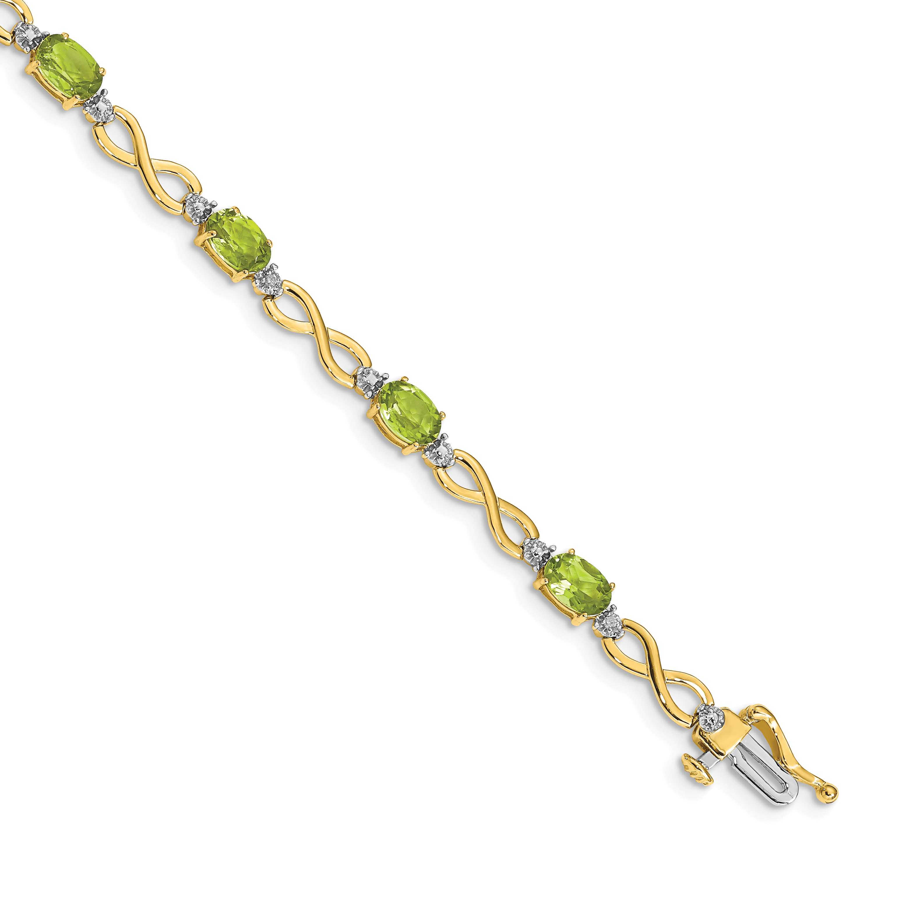 14k Complete Oval Peridot and Diamond Infinity Link 7 inch Bracelet (BM4494-PE-003-YA)