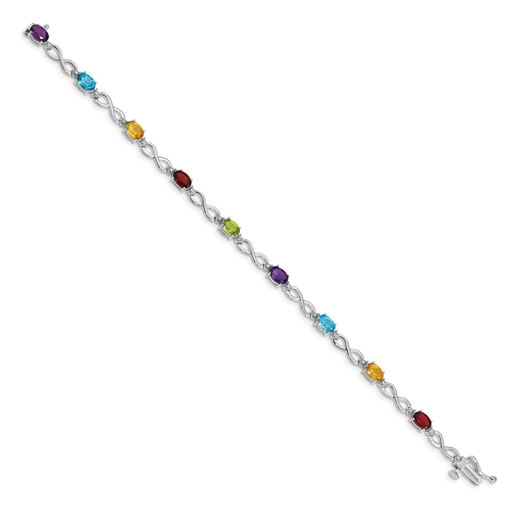 14k White Gold Complete Diamond and Oval Garnet/Swiss Blue Topaz/Citrine/Amethyst/Peridot Infinity 7 inch Rainbow Bracelet (BM4494-RB-003-WA)