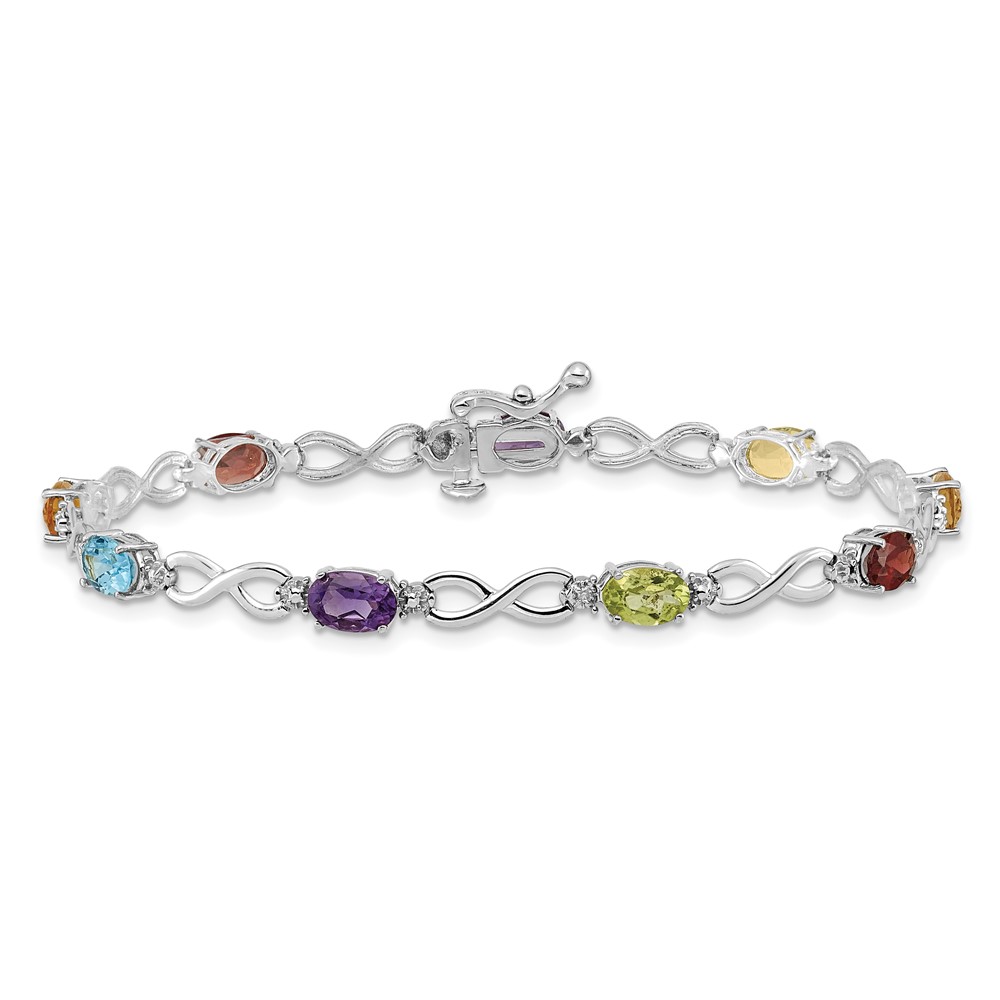 14k White Gold Complete Diamond and Oval Garnet/Swiss Blue Topaz/Citrine/Amethyst/Peridot Infinity 7 inch Rainbow Bracelet (BM4494-RB-003-WA)