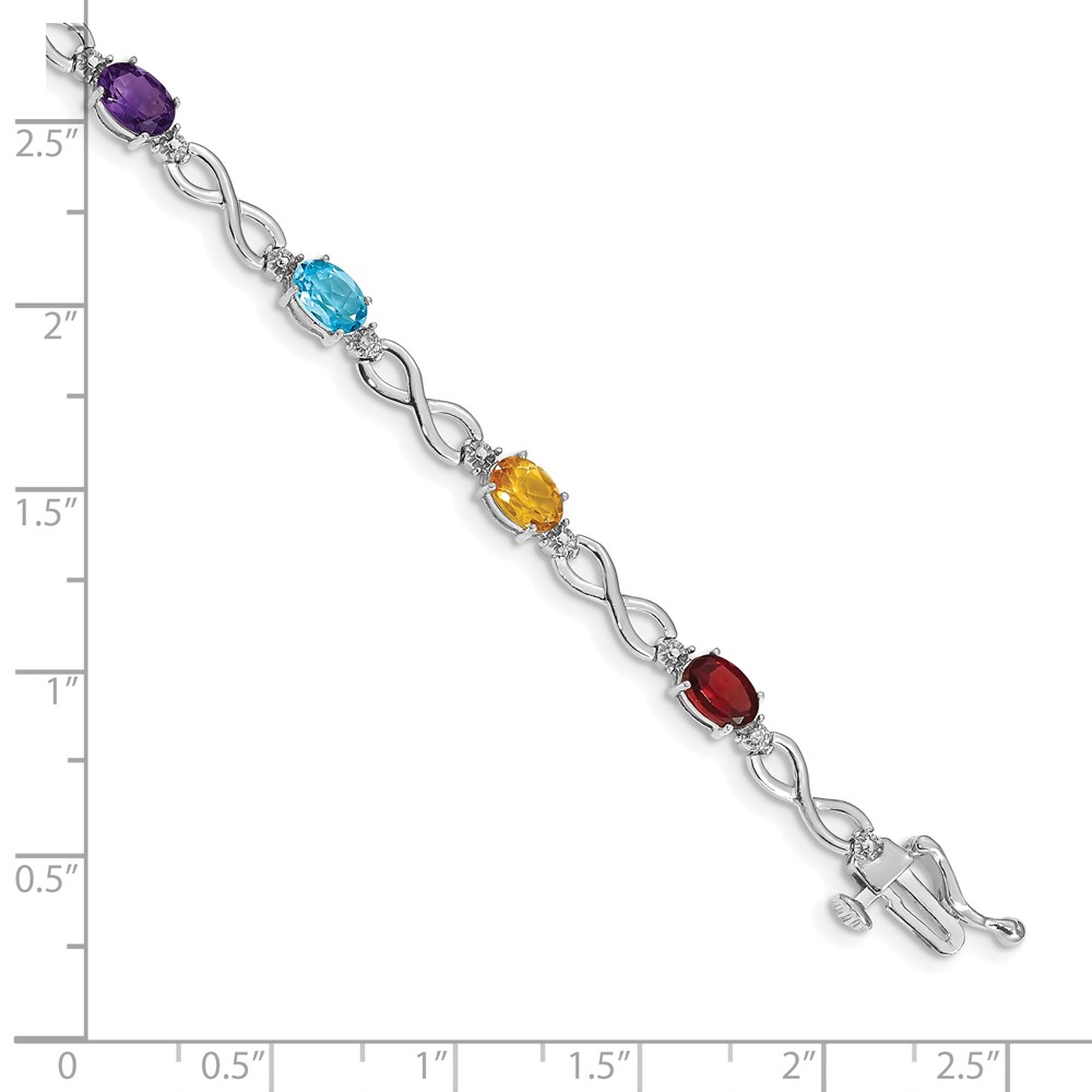 14k White Gold Complete Diamond and Oval Garnet/Swiss Blue Topaz/Citrine/Amethyst/Peridot Infinity 7 inch Rainbow Bracelet (BM4494-RB-003-WA)
