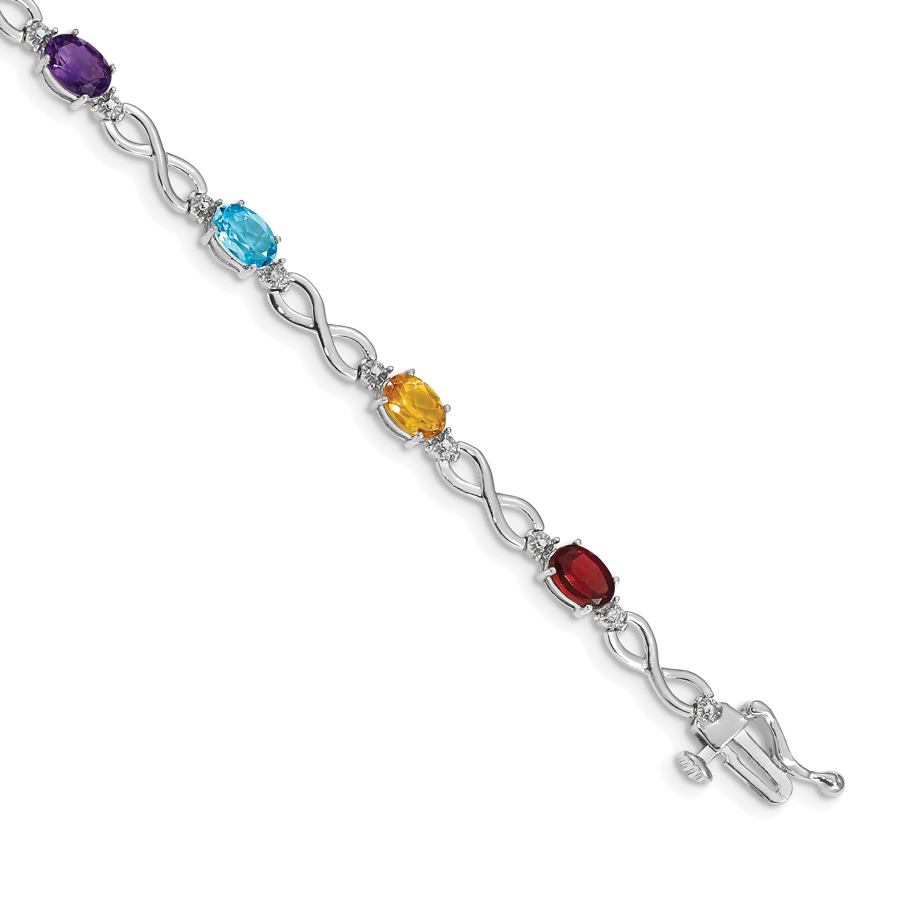 14k White Gold Complete Diamond and Oval Garnet/Swiss Blue Topaz/Citrine/Amethyst/Peridot Infinity 7 inch Rainbow Bracelet (BM4494-RB-003-WA)