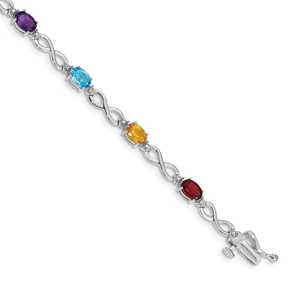 14k White Gold Complete Diamond and Oval Garnet/Swiss Blue Topaz/Citrine/Amethyst/Peridot Infinity 7 inch Rainbow Bracelet (BM4494-RB-003-WA)