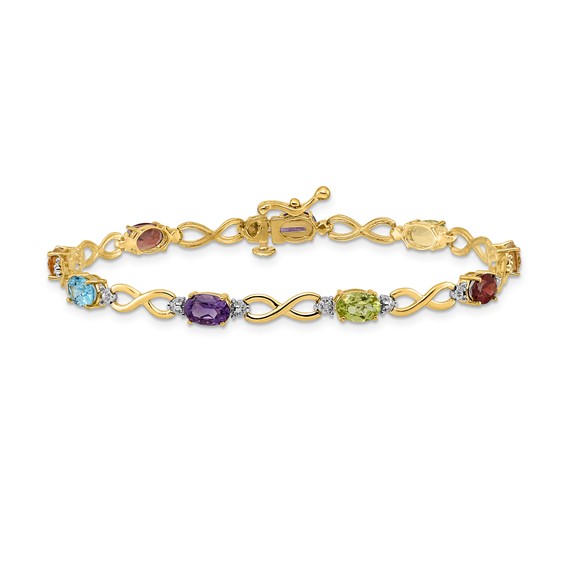 Gold Diamond & Rainbow Gemstone Infinity Bracelets