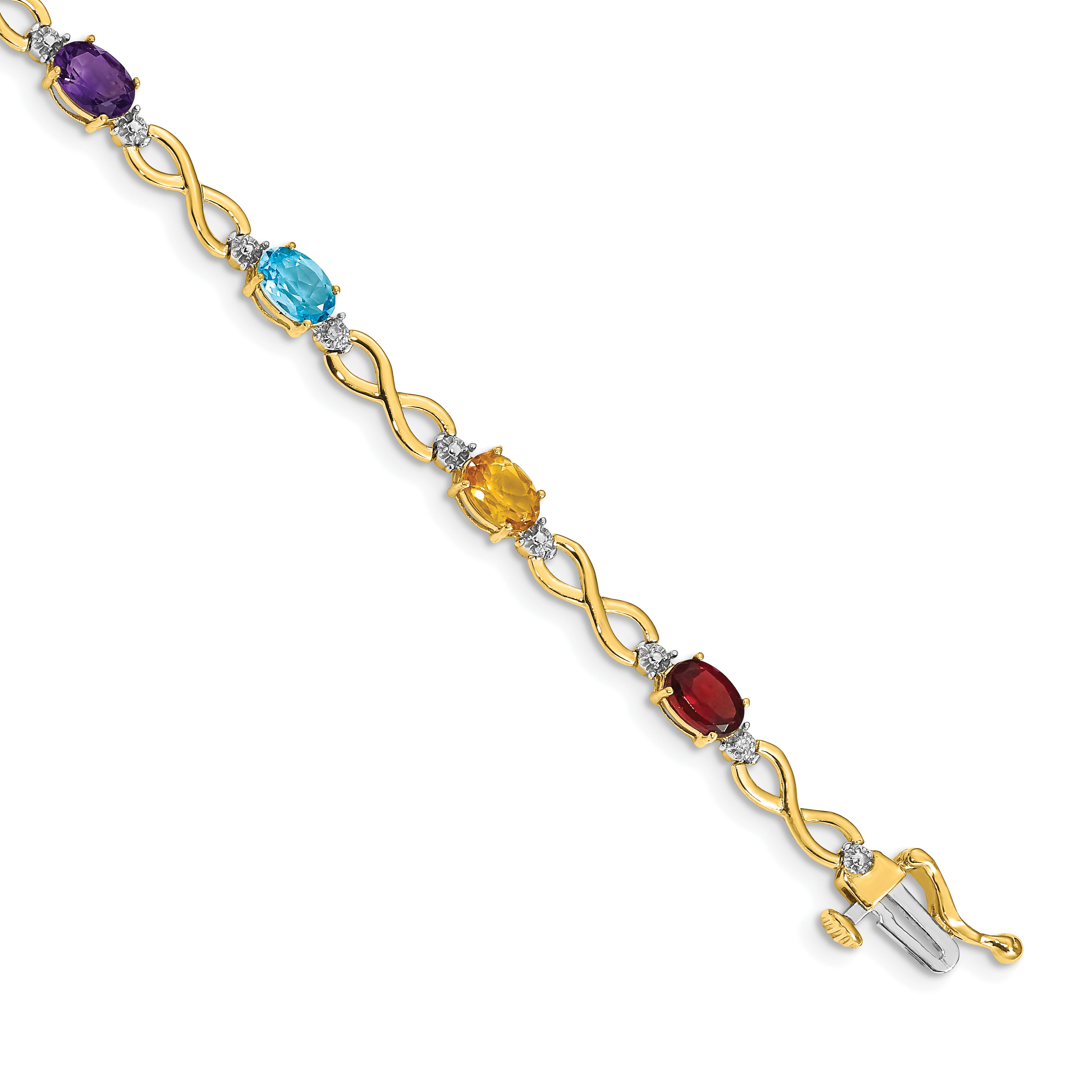 14k Complete Diamond and Oval Garnet/Swiss Blue Topaz/Citrine/Amethyst/Peridot Infinity 7 inch Rainbow Bracelet (BM4494-RB-003-YA)