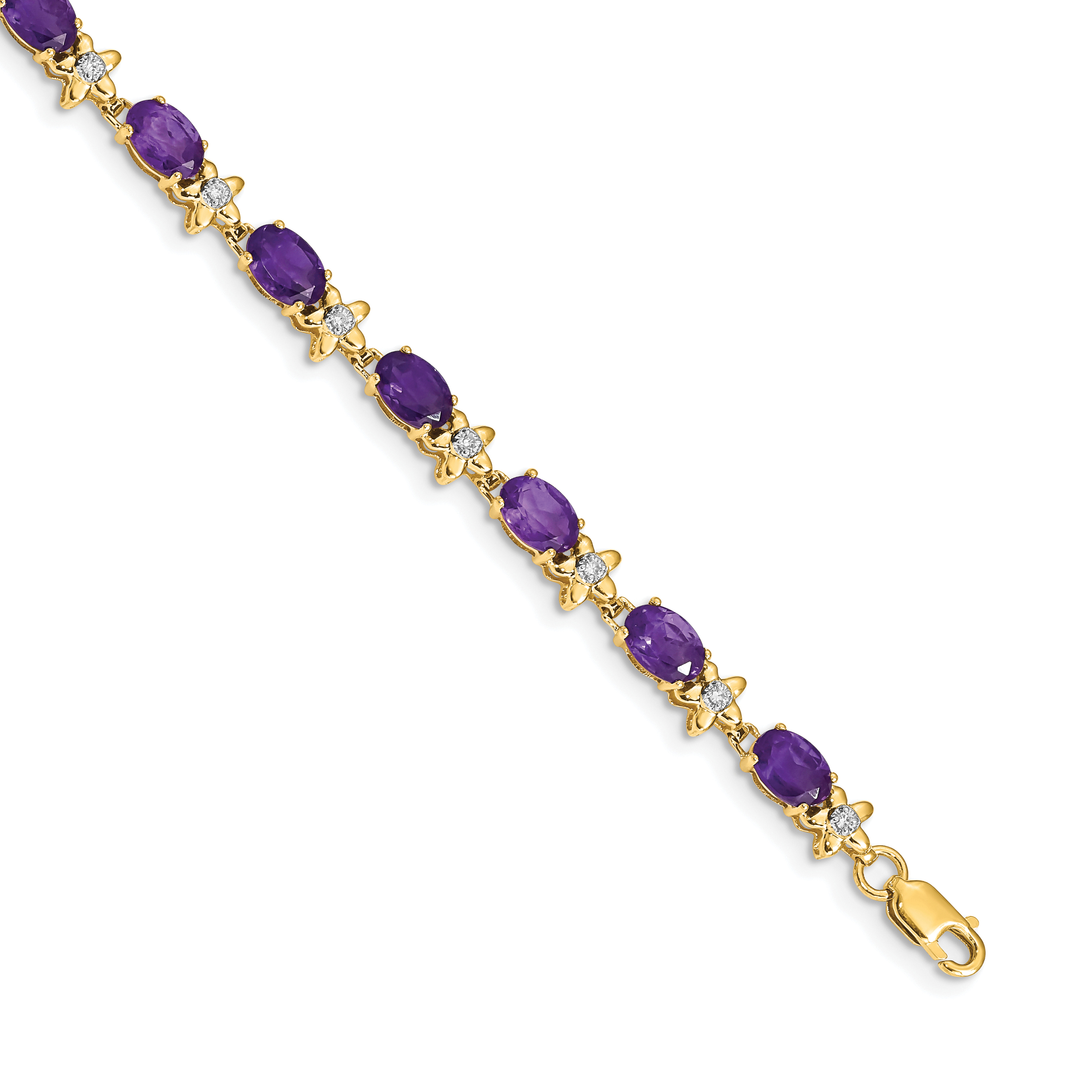 14k Complete Diamond and Oval Amethyst Floral 7 inch Bracelet (BM4495-AM-010-YA)