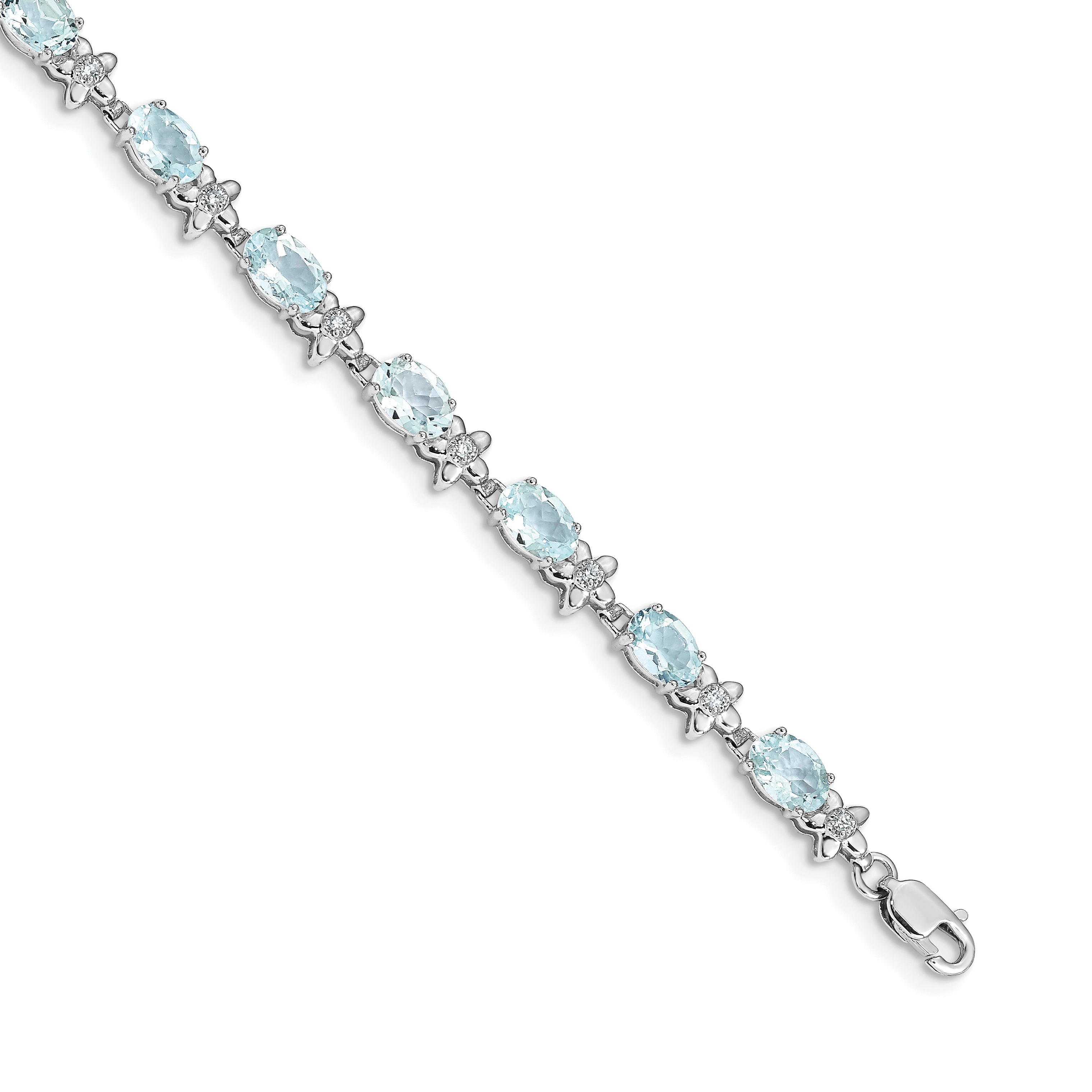 14k White Gold Complete Diamond and Oval Aquamarine Floral 7 inch Bracelet (BM4495-AQ-010-WA)