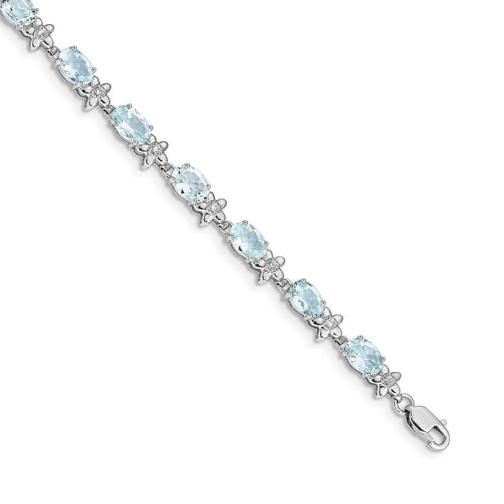 14k White Gold Complete Diamond and Oval Aquamarine Floral 7 inch Bracelet (BM4495-AQ-010-WA)