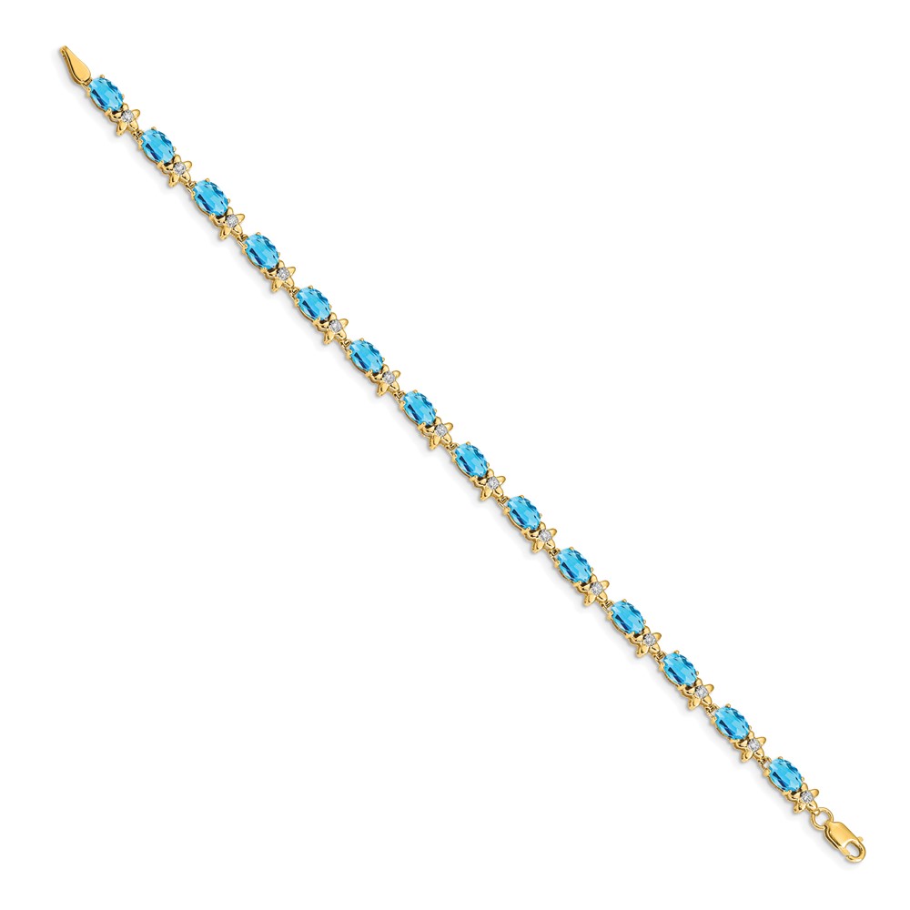 14k Complete Diamond and Oval Swiss Blue Topaz Floral 7 inch Bracelet (BM4495-BT-010-YA)