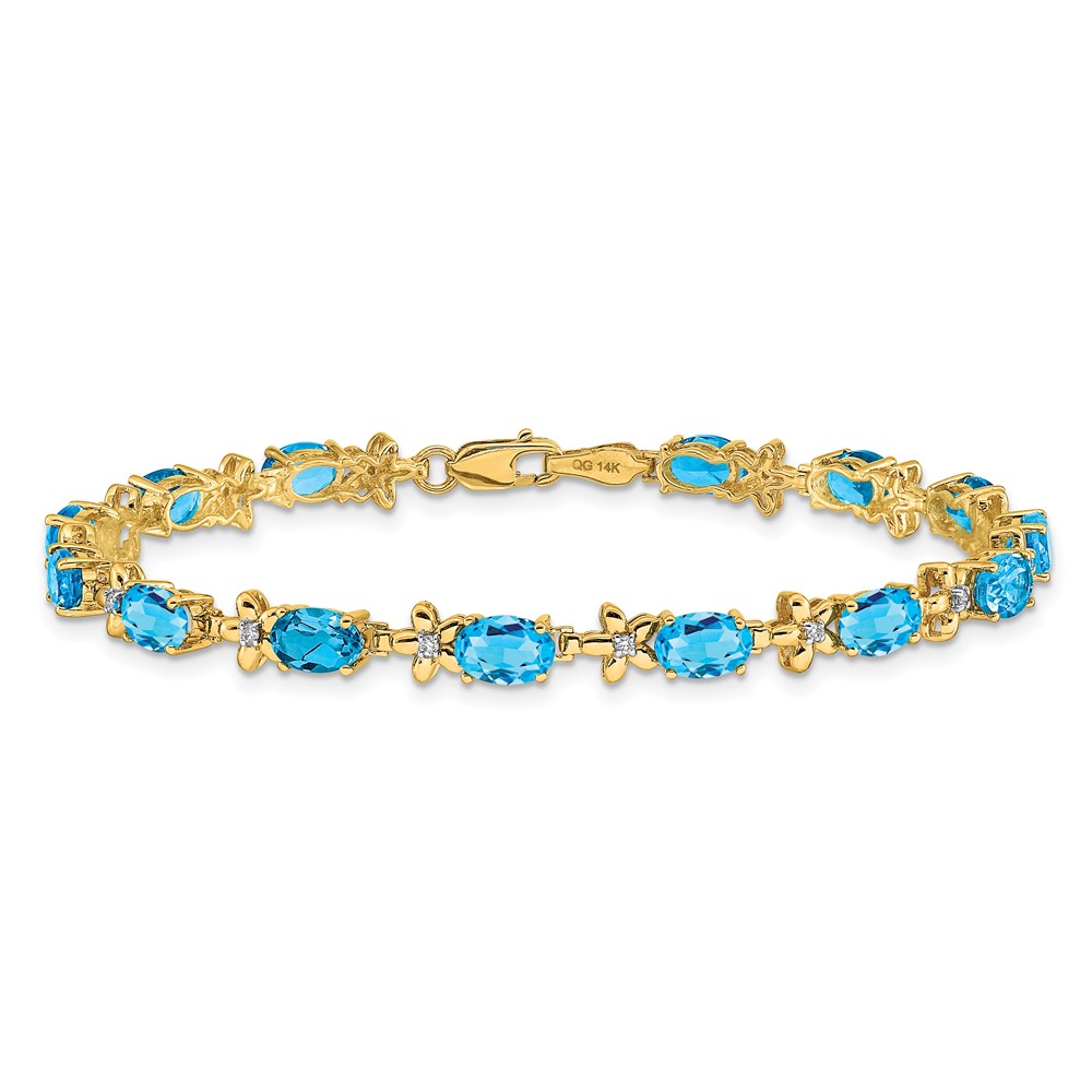 14k Complete Diamond and Oval Swiss Blue Topaz Floral 7 inch Bracelet (BM4495-BT-010-YA)