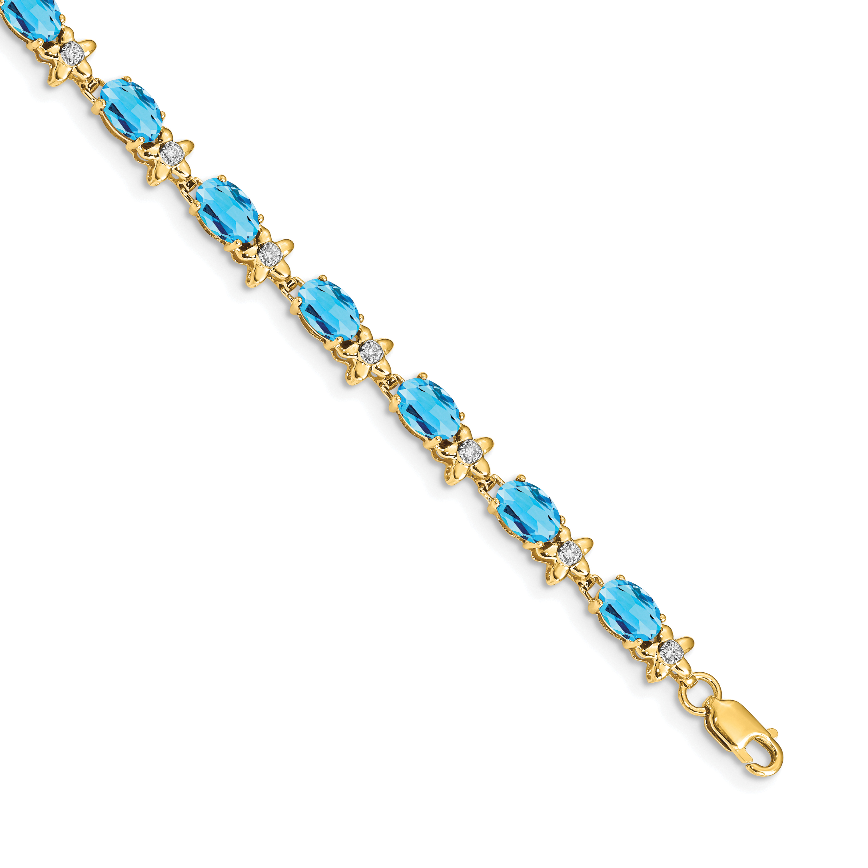 14k Complete Diamond and Oval Swiss Blue Topaz Floral 7 inch Bracelet (BM4495-BT-010-YA)