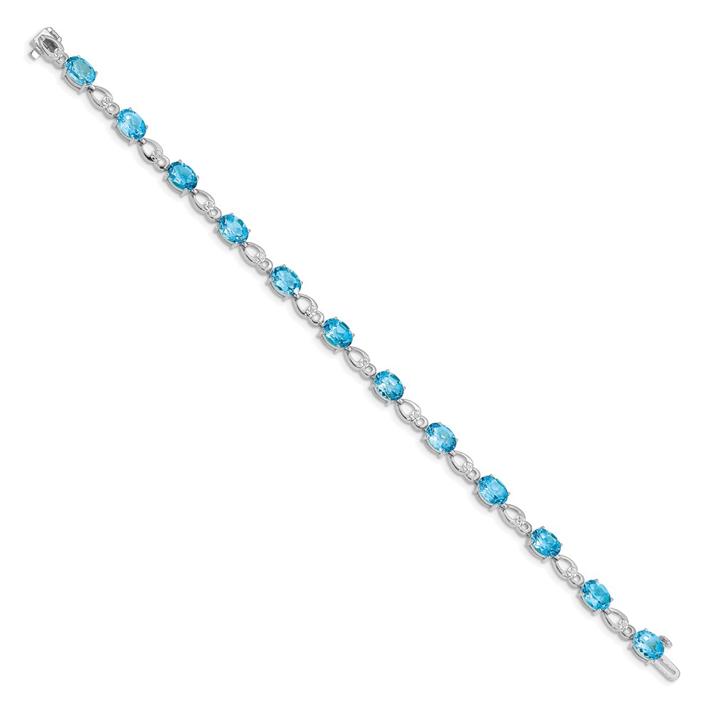 14k White Gold Complete Oval Swiss Blue Topaz and Diamond Fancy Link 7 inch Bracelet (BM4496-BT-005-WA)