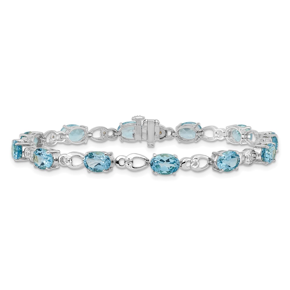 14k White Gold Complete Oval Swiss Blue Topaz and Diamond Fancy Link 7 inch Bracelet (BM4496-BT-005-WA)