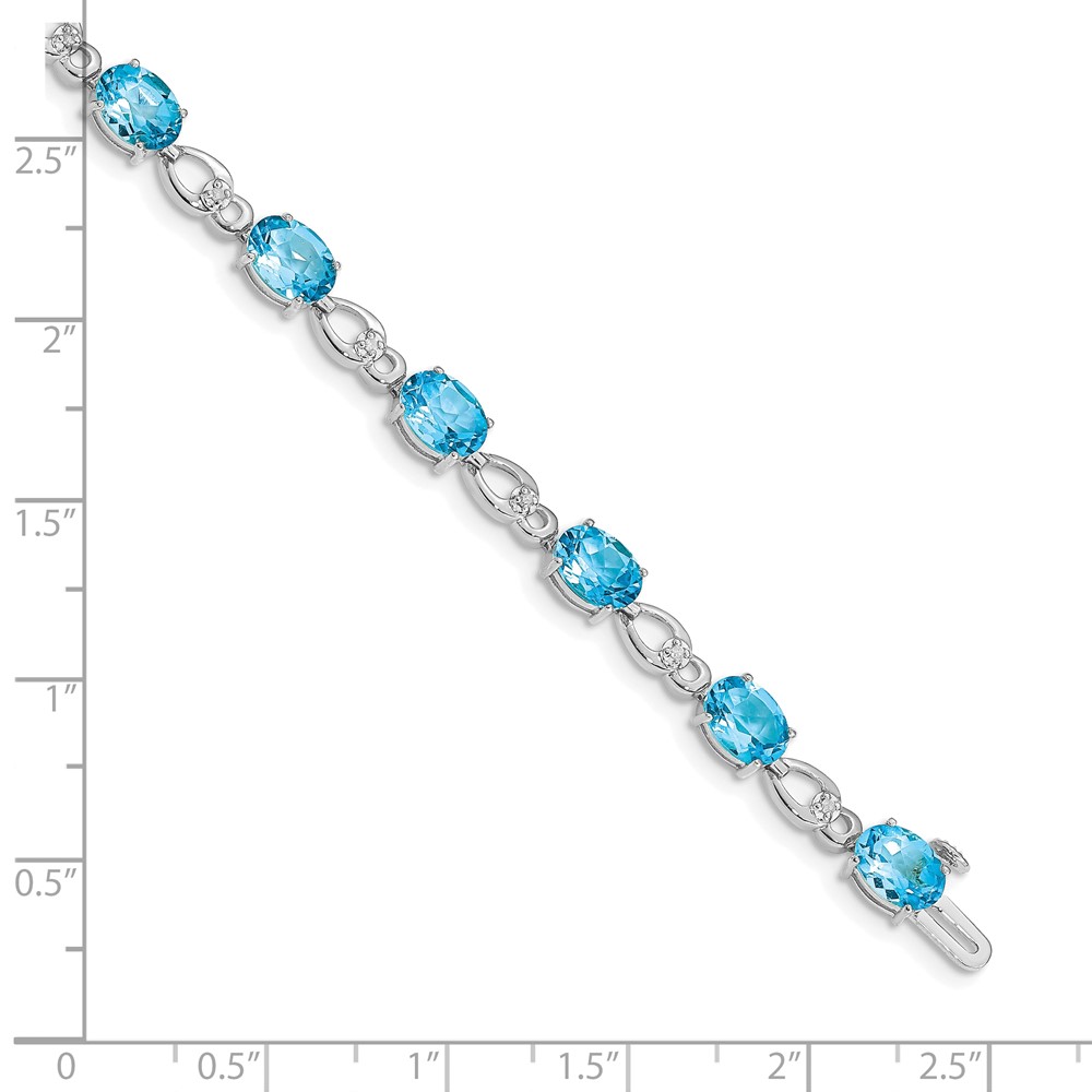 14k White Gold Complete Oval Swiss Blue Topaz and Diamond Fancy Link 7 inch Bracelet (BM4496-BT-005-WA)