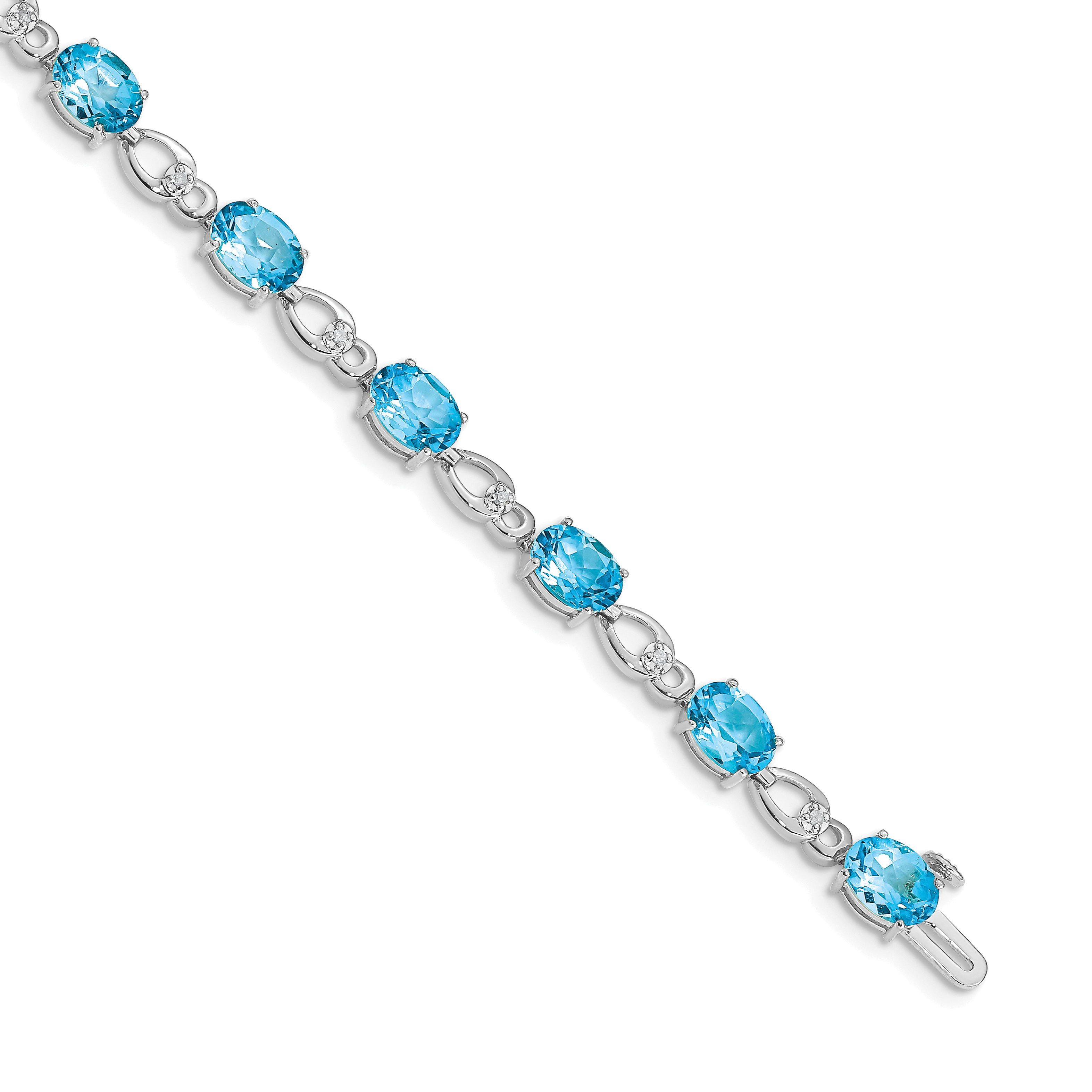 14k White Gold Complete Oval Swiss Blue Topaz and Diamond Fancy Link 7 inch Bracelet (BM4496-BT-005-WA)
