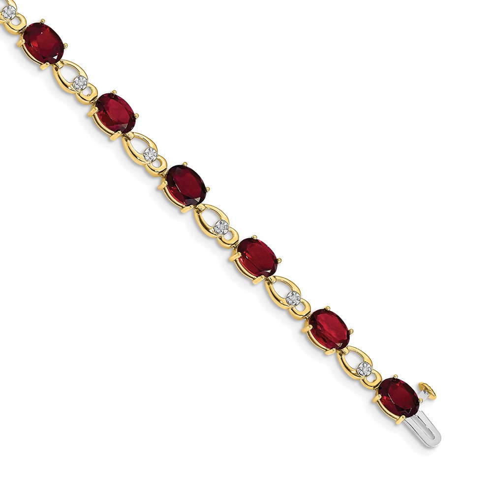 14k Complete Oval Garnet and Diamond Fancy Link 7 inch Bracelet (BM4496-GA-005-YA)