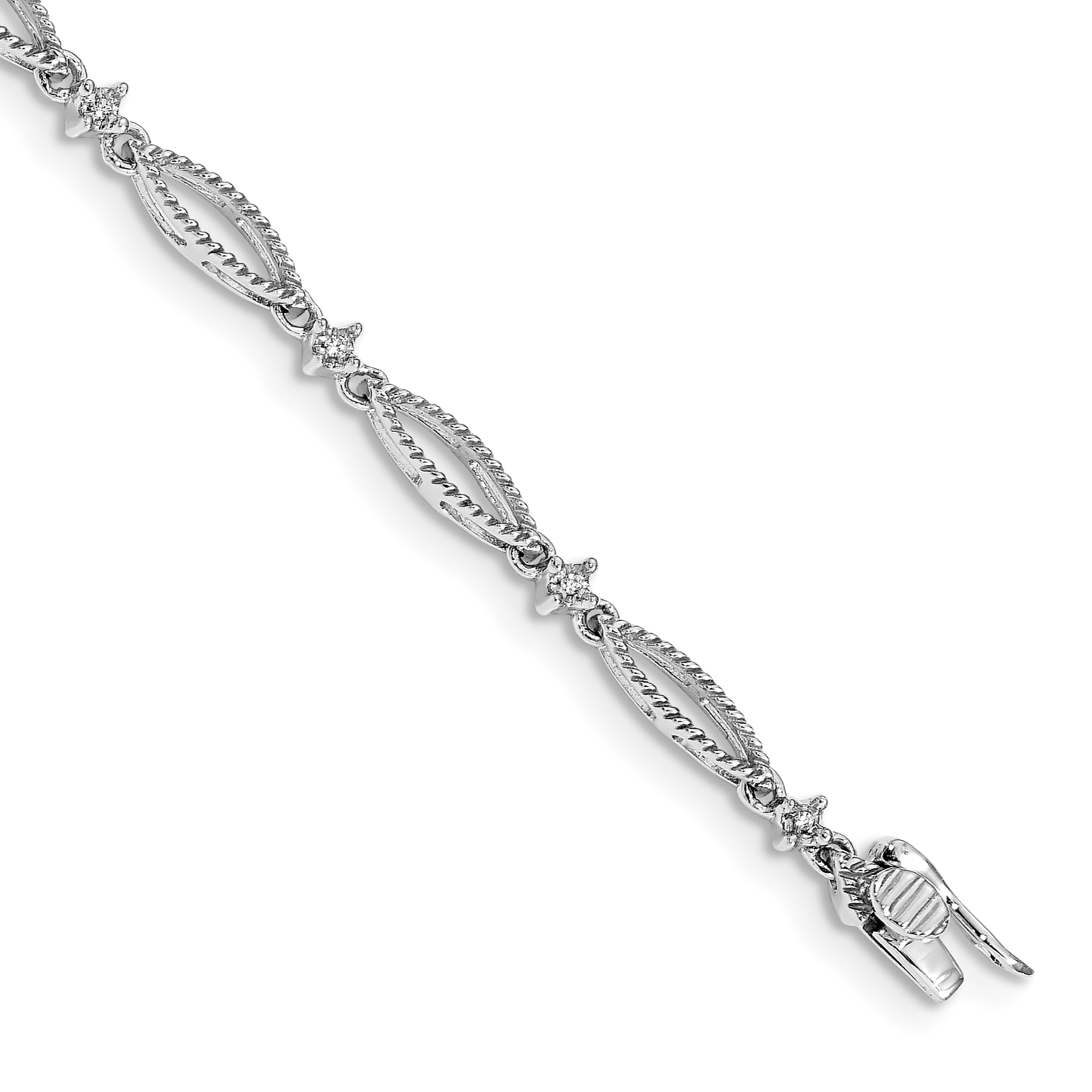 14k White Gold Complete 1/20 carat Diamond Rope-Textured Oval Link 7 inch Bracelet (BM4598-005-WA)
