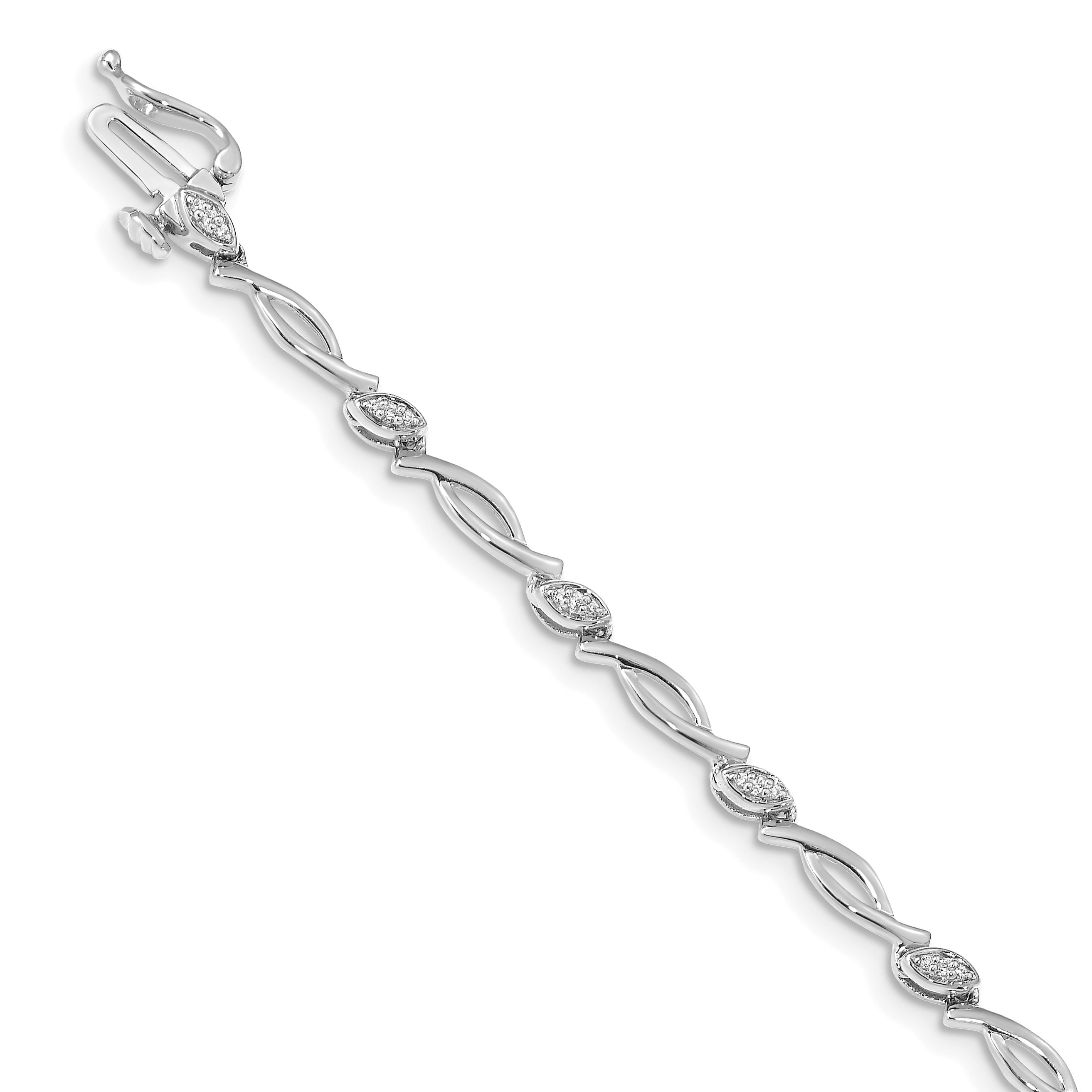 14k White Gold Complete 1/8 carat Diamond Fancy Link 7.5 inch Bracelet (BM4606-013-WA)