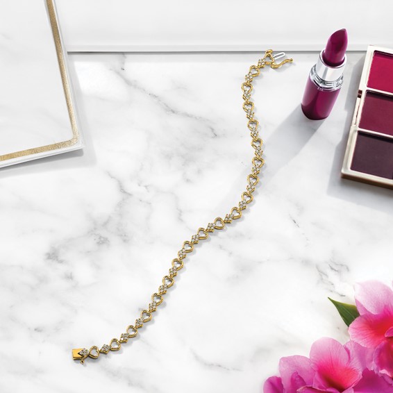 Gold Diamond Heart Link Bracelet