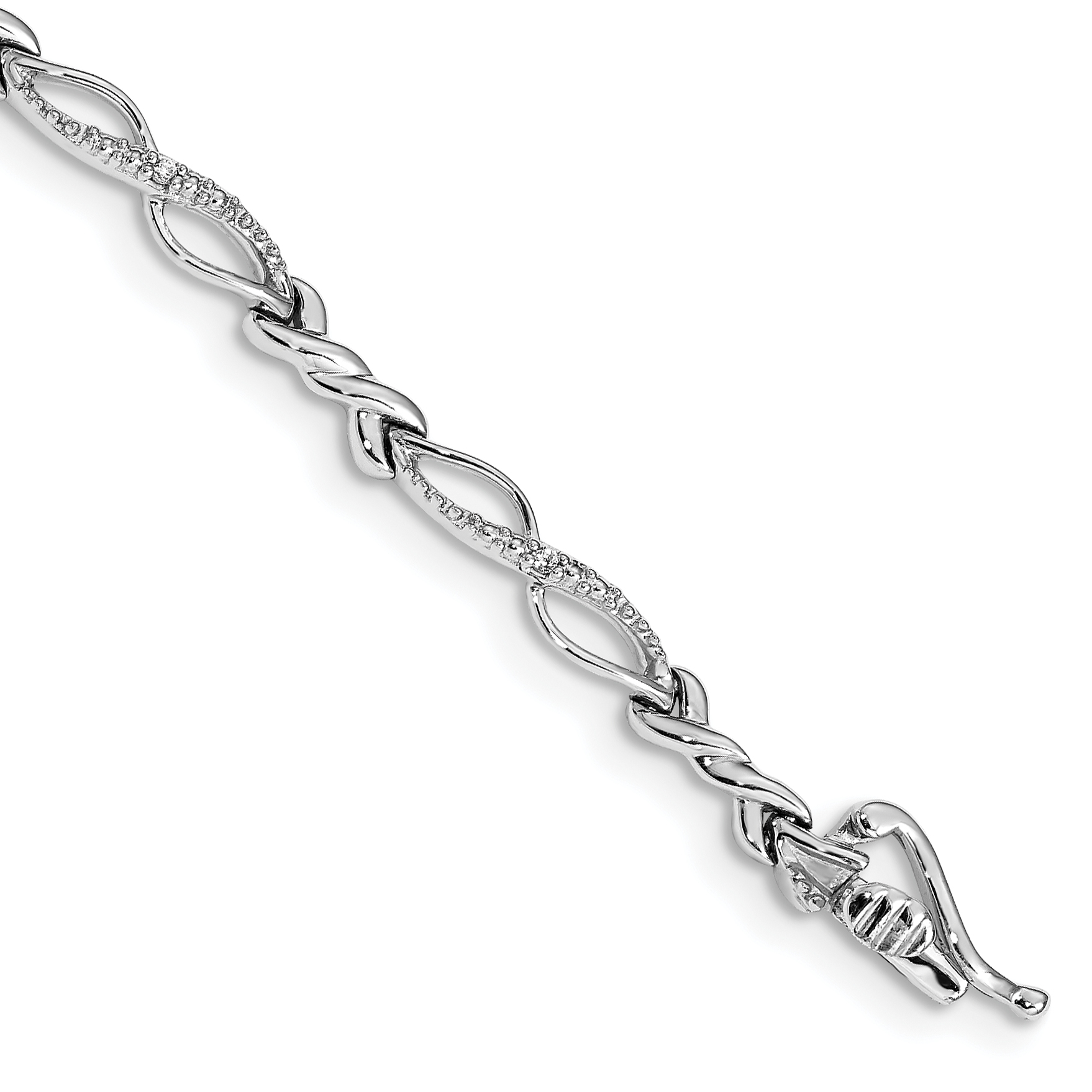 14k White Gold Complete 1/20 carat Diamond Twist Link 7.25 inch Bracelet (BM4610-005-WA)
