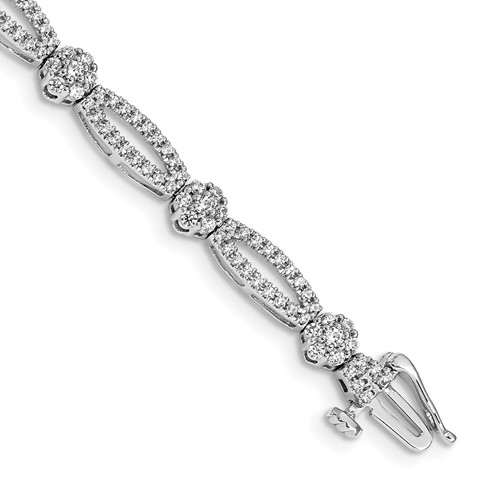14K White Gold 2 Carat Lab Grown Diamond VS SI+ G+ Complete Fancy Flower Link Bracelet, 7"