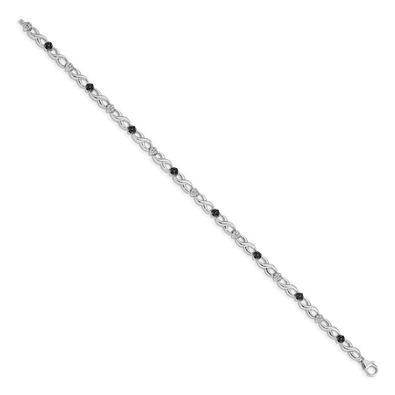 14k White Gold Complete 1/2 carat White and Black Diamond Flower Infinity 7 inch Bracelet