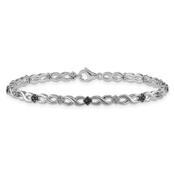 14k White Gold Complete 1/2 carat White and Black Diamond Flower Infinity 7 inch Bracelet