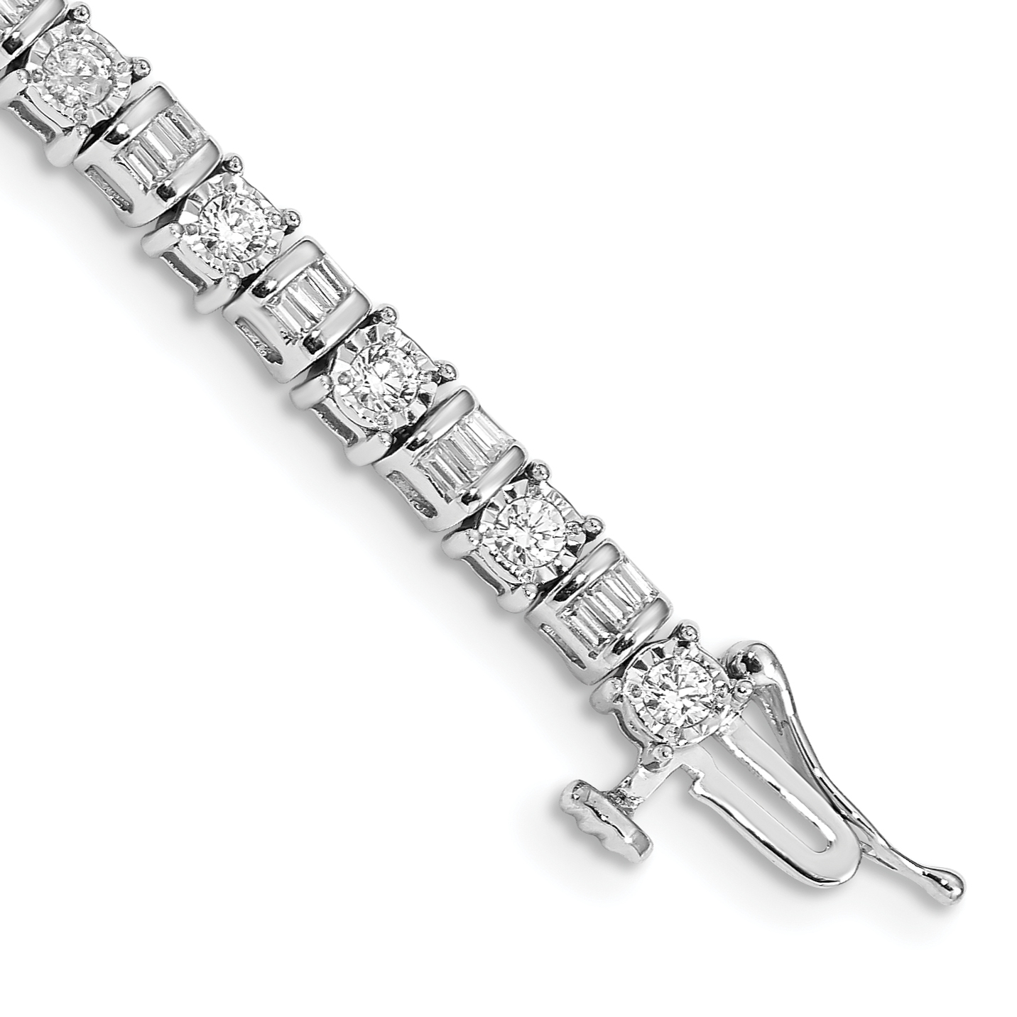 14k White Gold Complete 2 carat Round and Baguette Diamond 7 inch Tennis Bracelet (BM4668-200-WA)